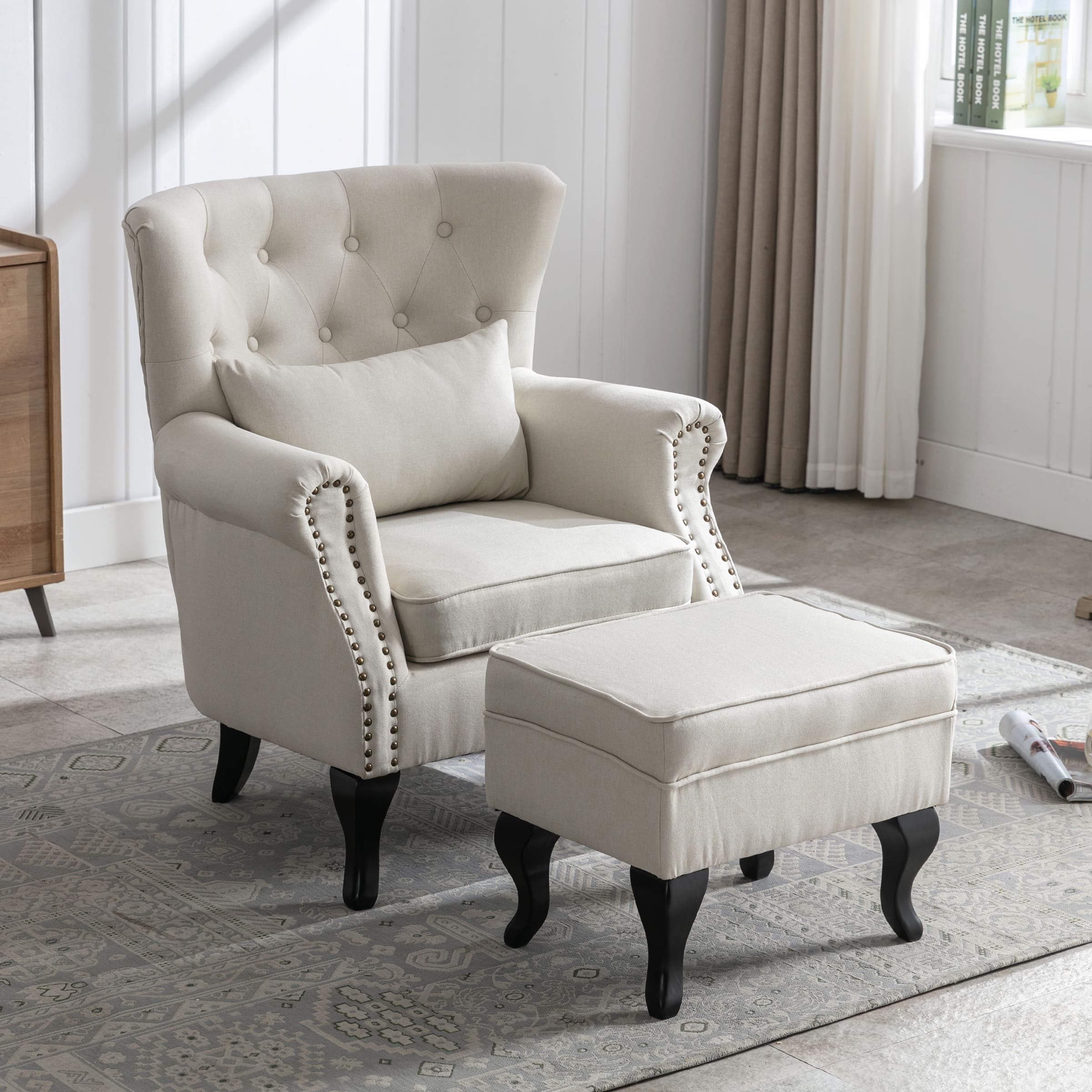 Kmax Mid Century Wingback Tufted Chair with Ottoman - XXX1AC