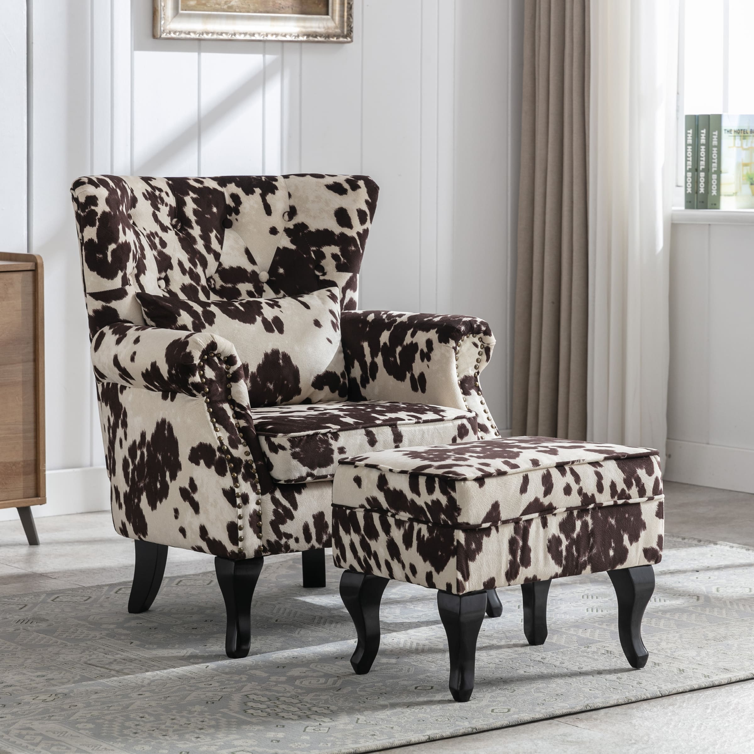 Kmax Mid Century Wingback Tufted Chair with Ottoman - XXX1AC