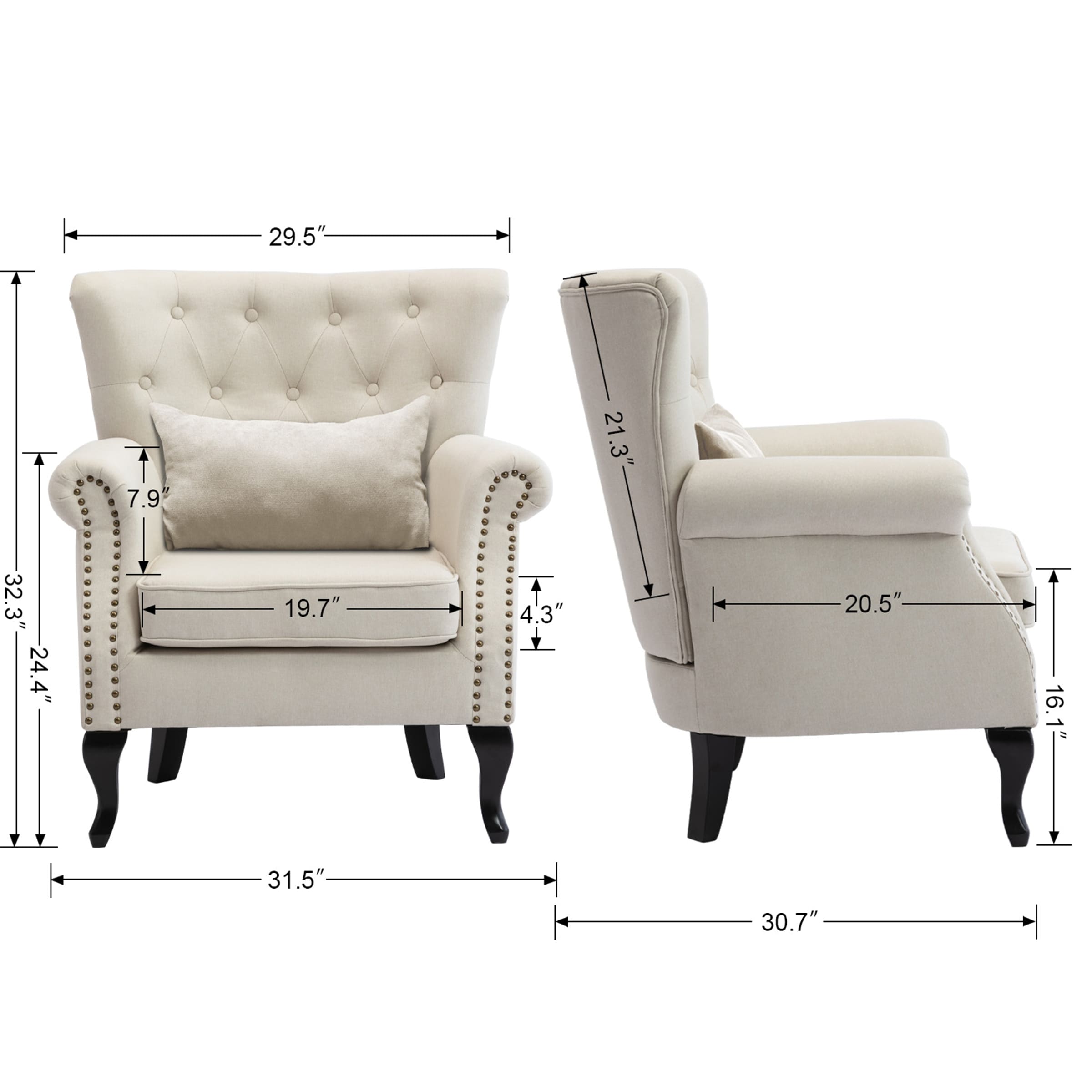 Kmax Mid Century Wingback Tufted Chair with Ottoman - XXX1AC