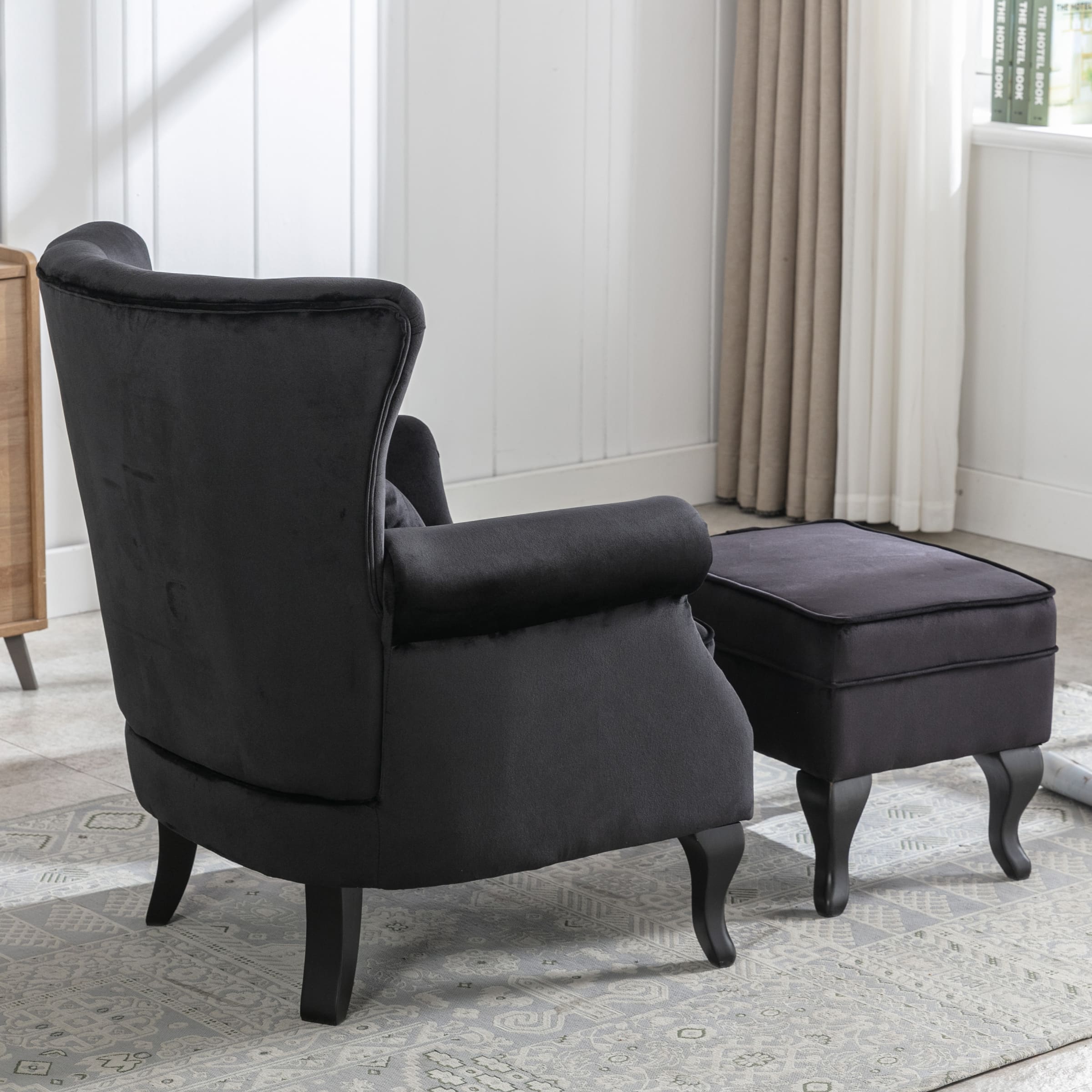 Mid-Century Wingback Tufted Accent Chair with Ottoman - XXX1AC