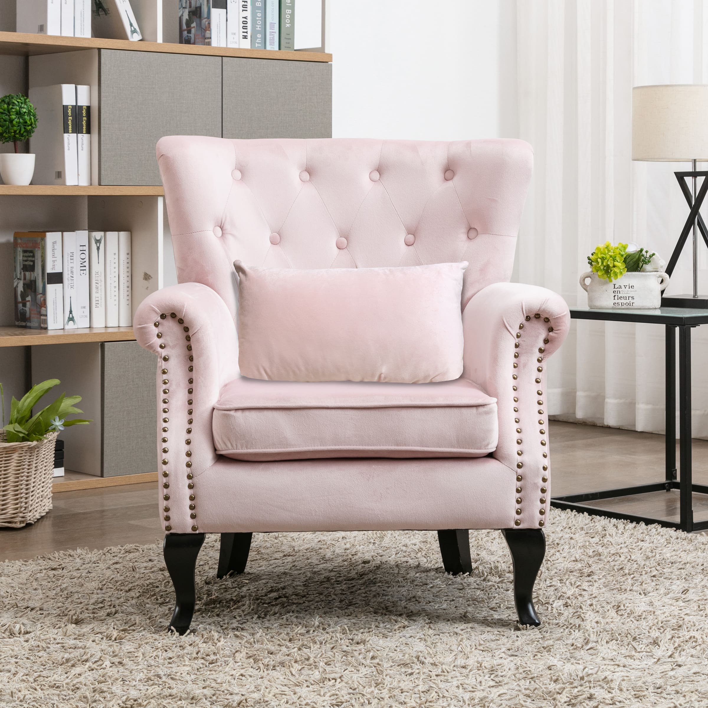 Kmax Mid Century Wingback Tufted Chair with Ottoman - XXX1AC