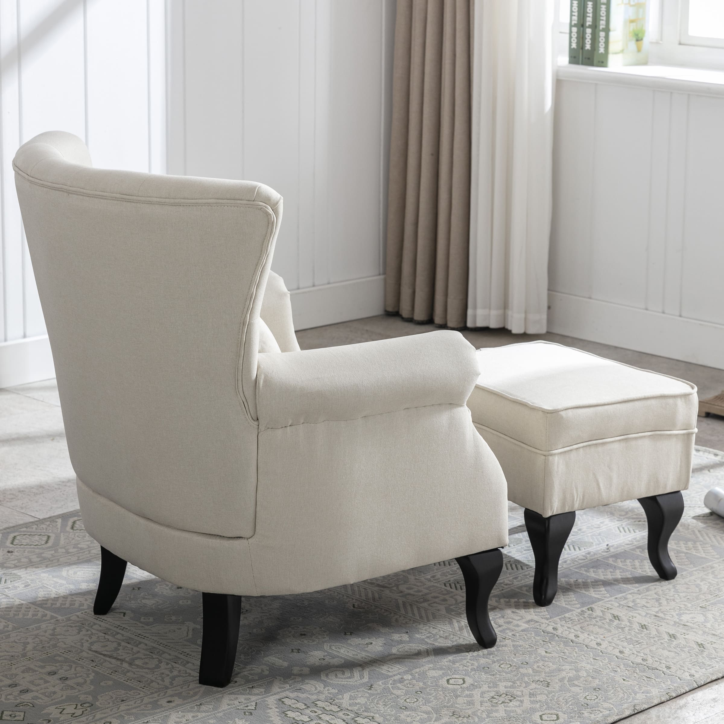 Kmax Mid Century Wingback Tufted Chair with Ottoman - XXX1AC