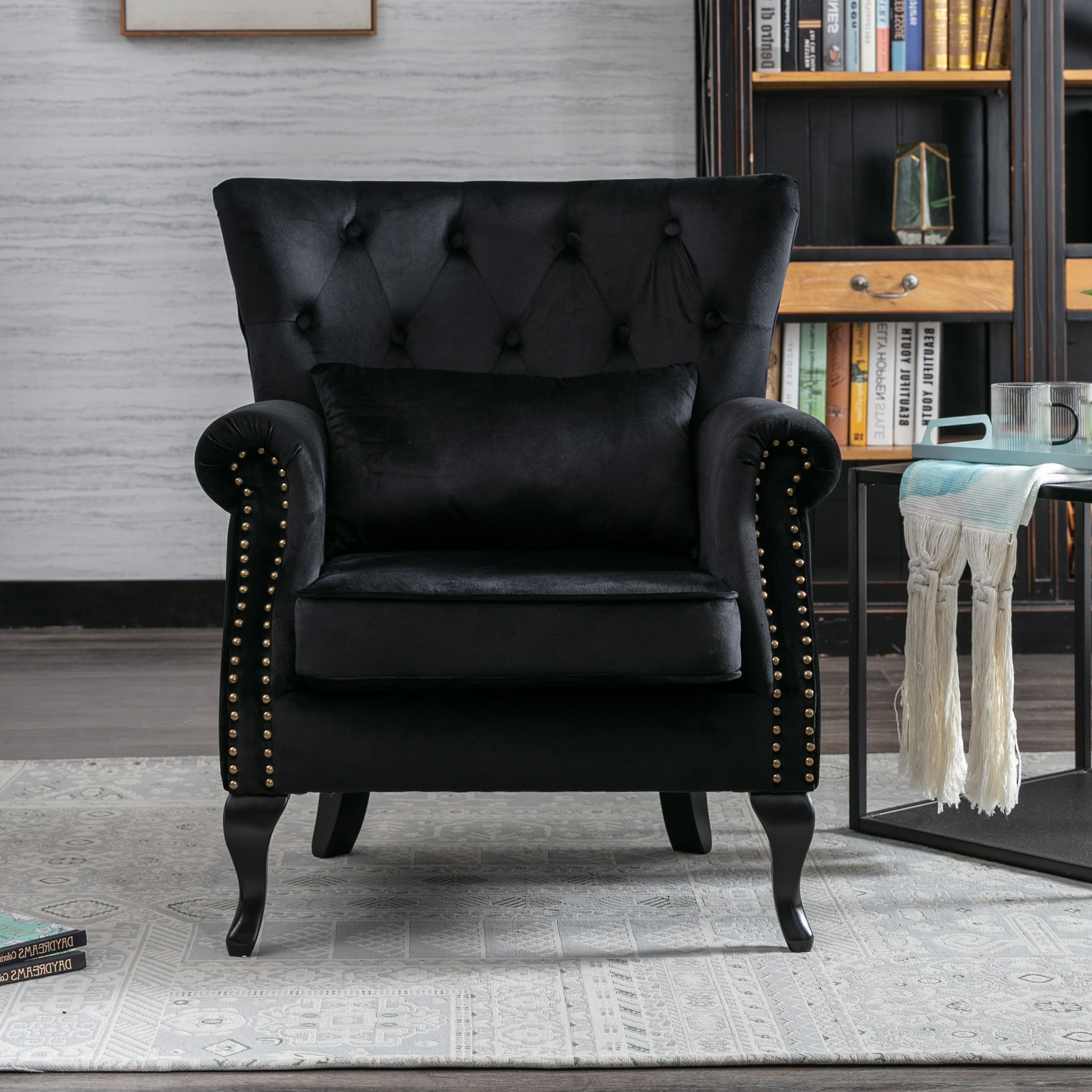 Kmax Mid Century Wingback Tufted Chair with Ottoman - XXX1AC