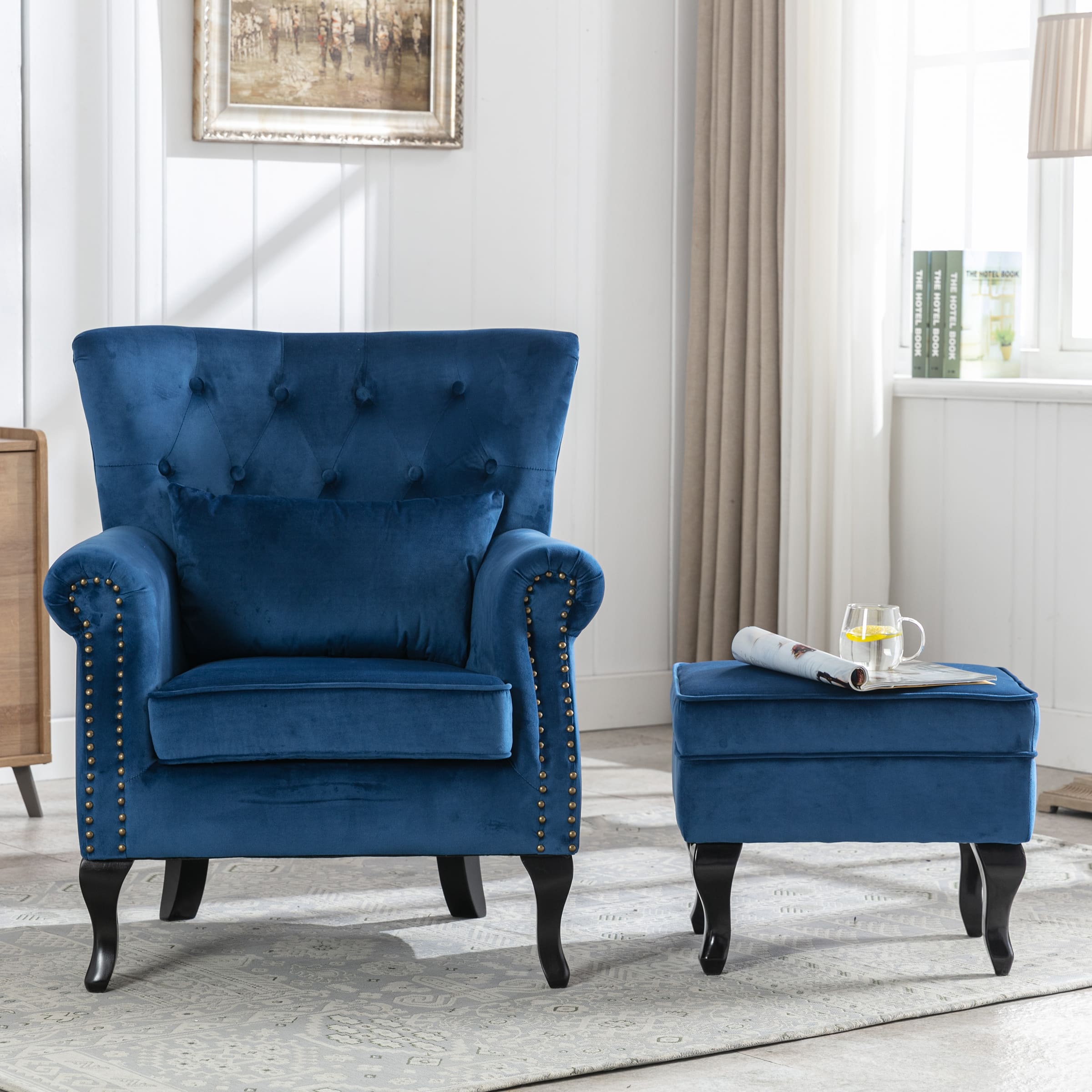 Kmax Mid Century Wingback Tufted Chair with Ottoman - XXX1AC