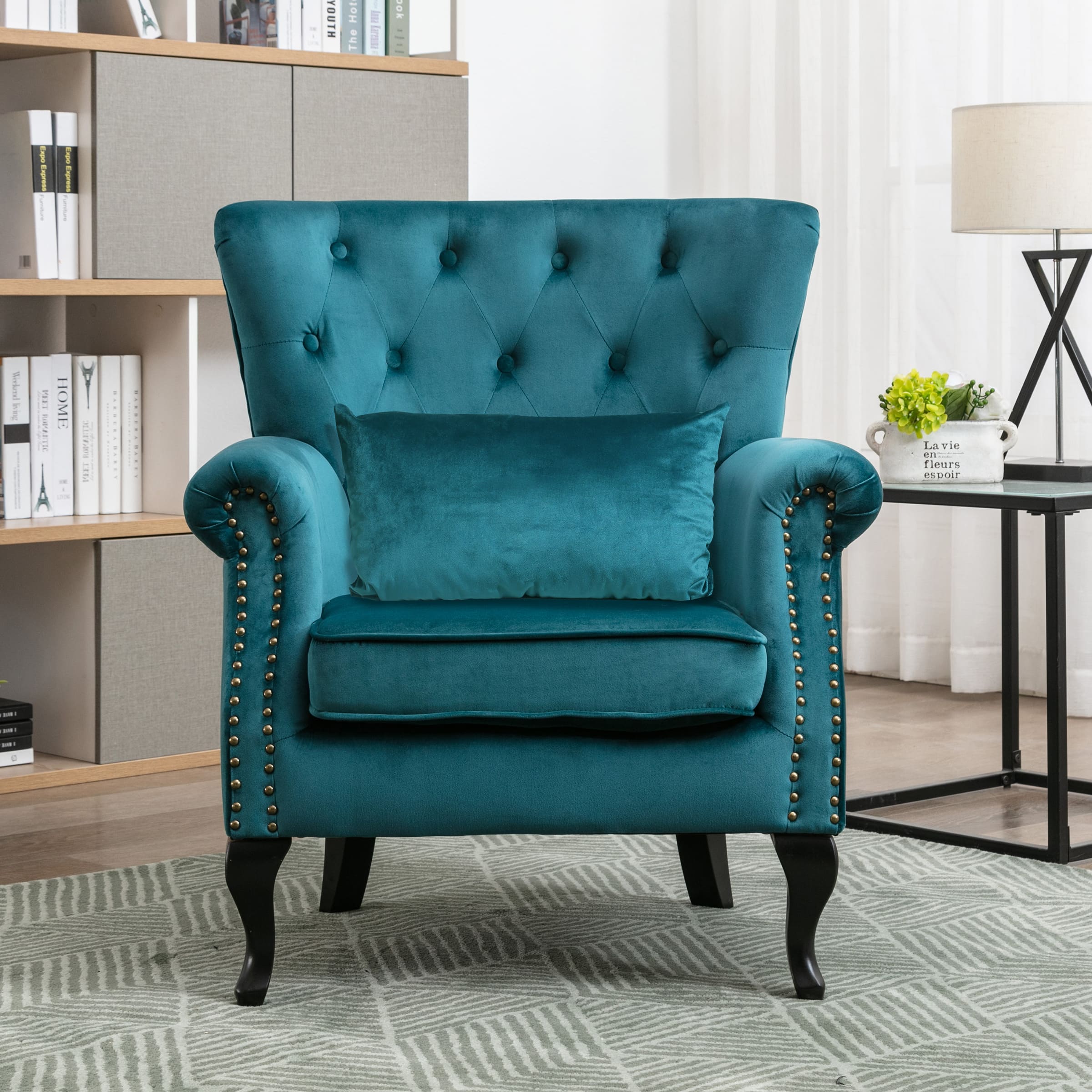 Kmax Mid Century Wingback Tufted Chair with Ottoman - XXX1AC