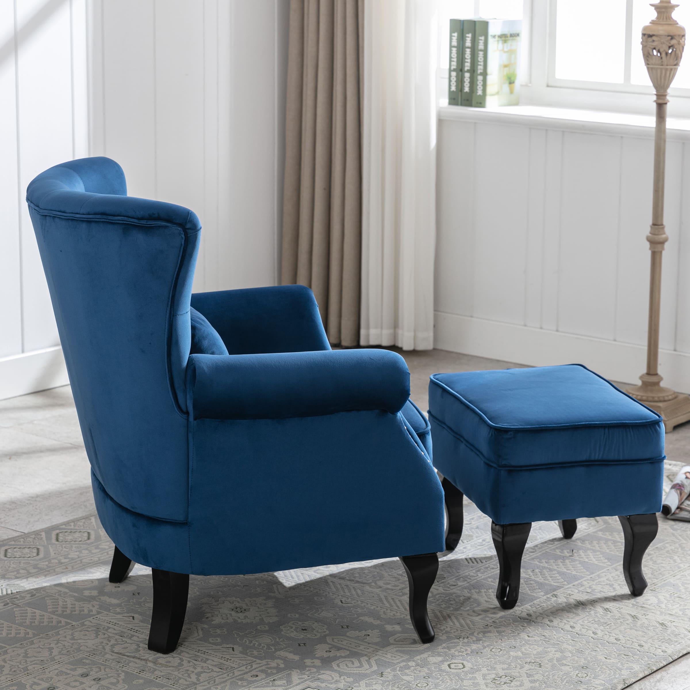 Kmax Mid Century Wingback Tufted Chair with Ottoman - XXX1AC