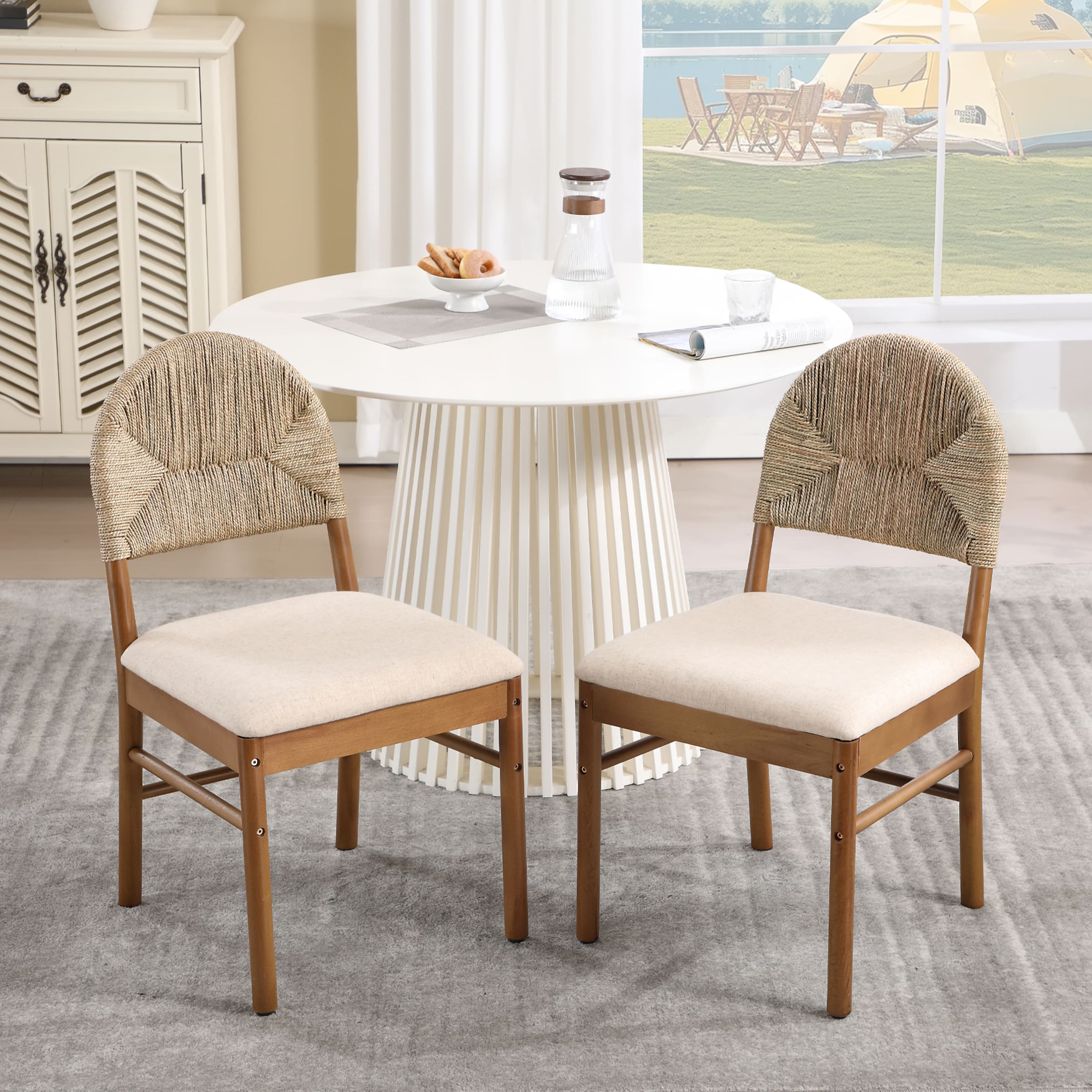 Kmax Semicircular Rattan Backrest Dining Chairs Set of 2 - 2402DC
