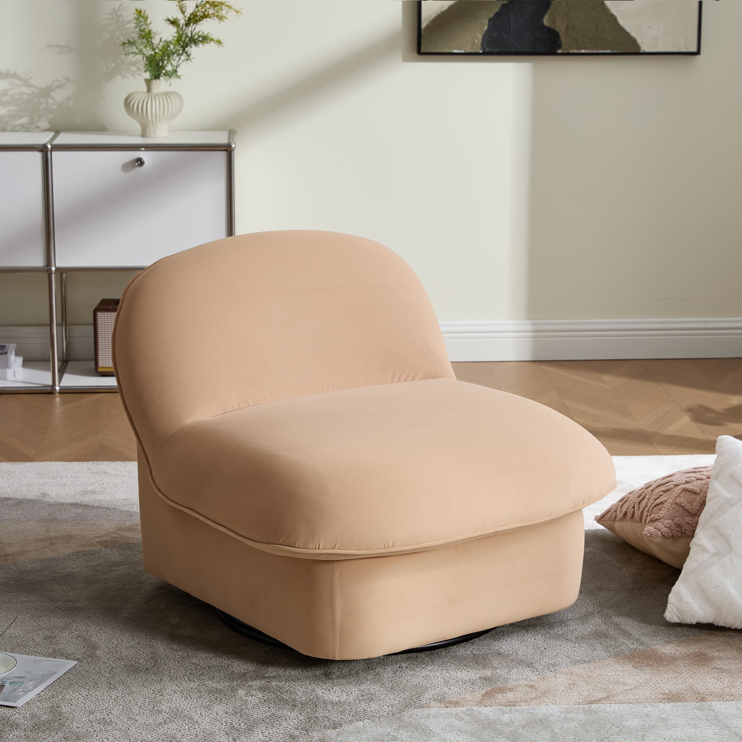 360° Swivel Velvet Pumpkin Barrel Chair with Metal Base