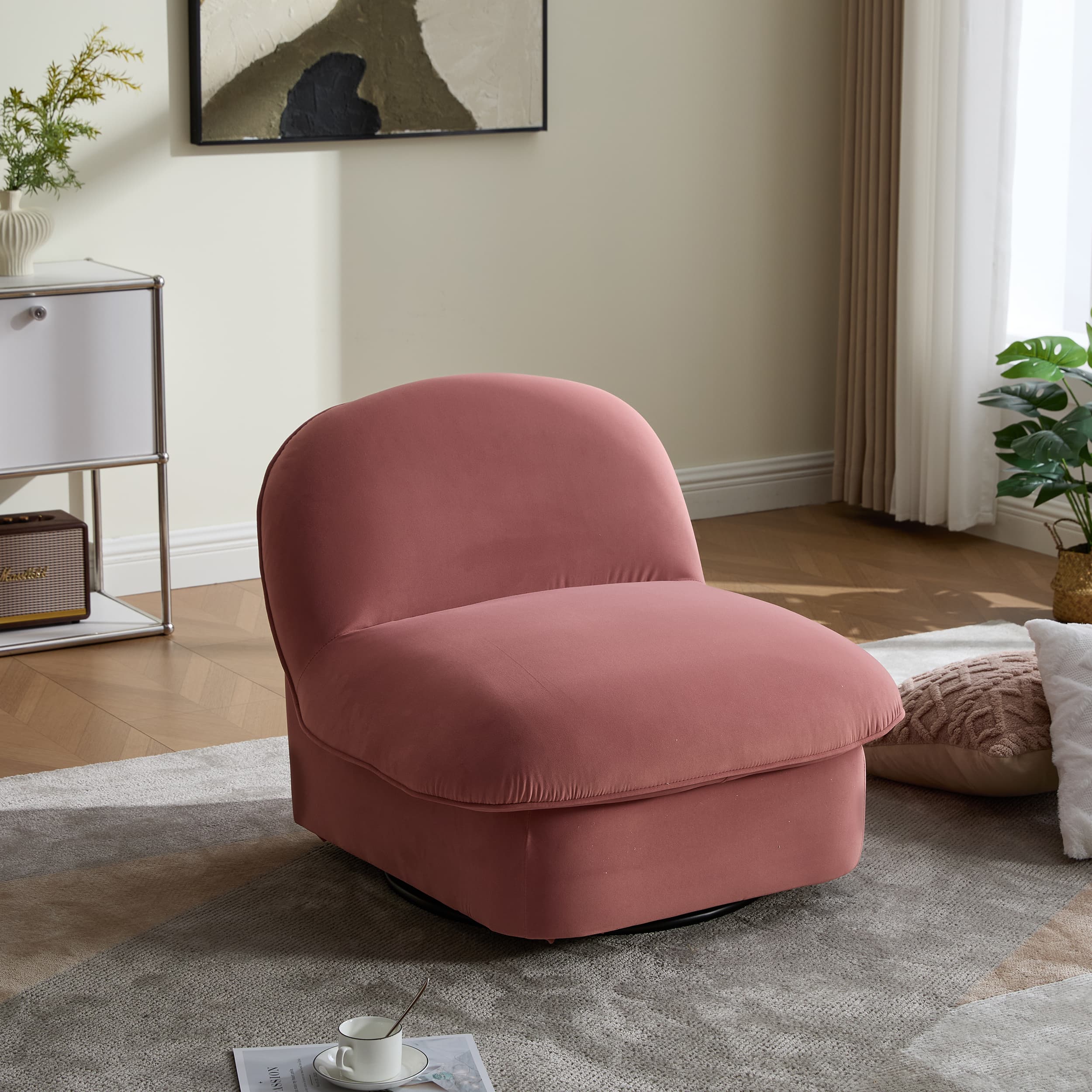 360° Swivel Velvet Pumpkin Barrel Chair with Metal Base
