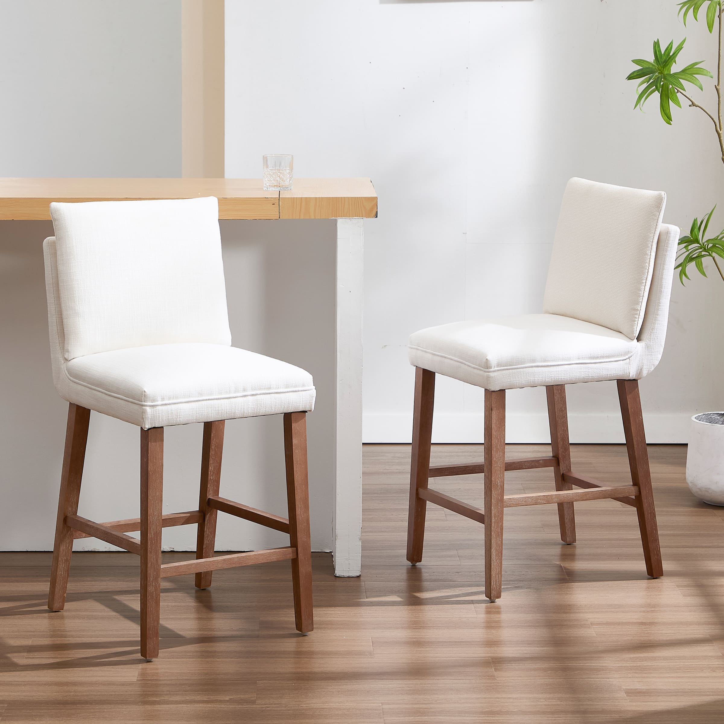 Janoray 26.9"H  Linen Cushion Back Counter Stools Set of 2 - 2007CS