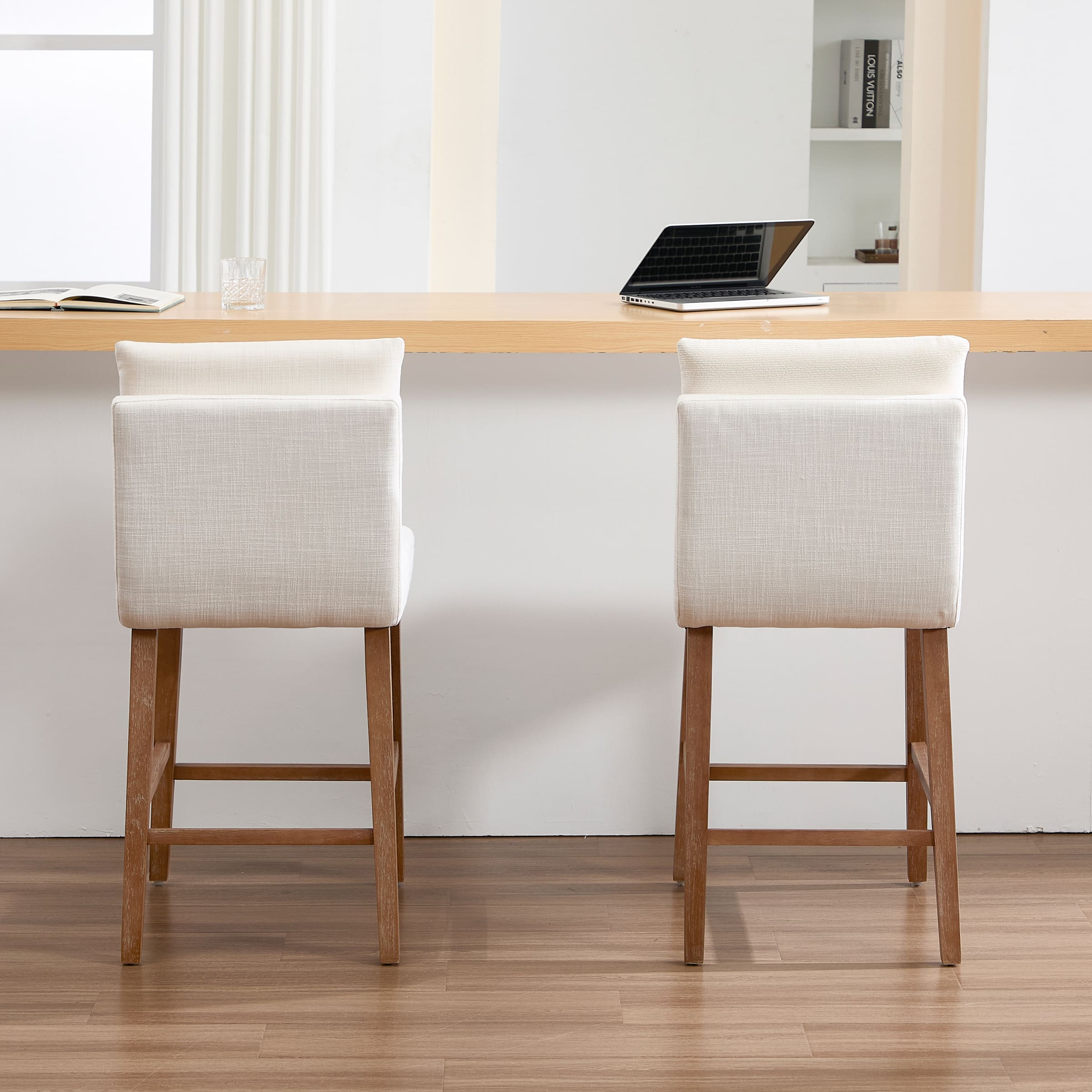 Janoray 26.9"H  Linen Cushion Back Counter Stools Set of 2 - 2007CS