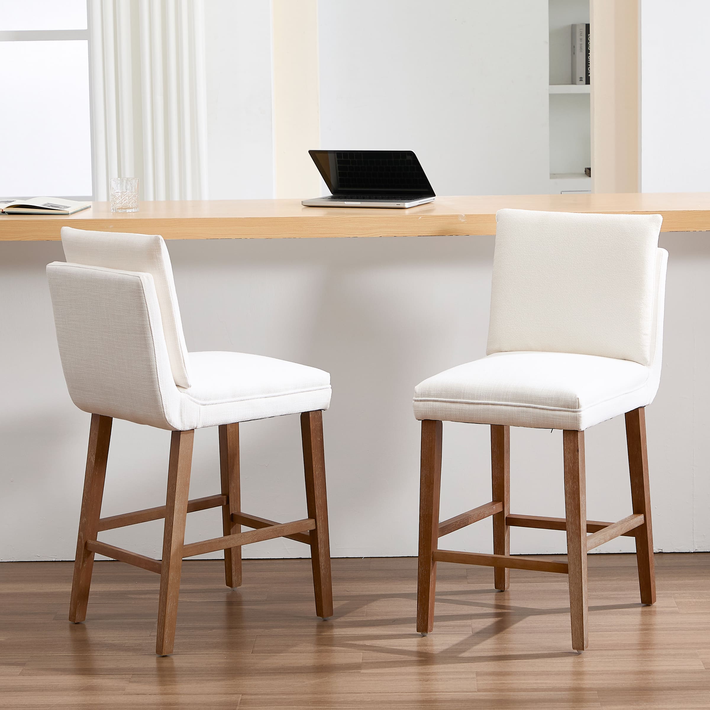 Janoray 26.9"H  Linen Cushion Back Counter Stools Set of 2 - 2007CS