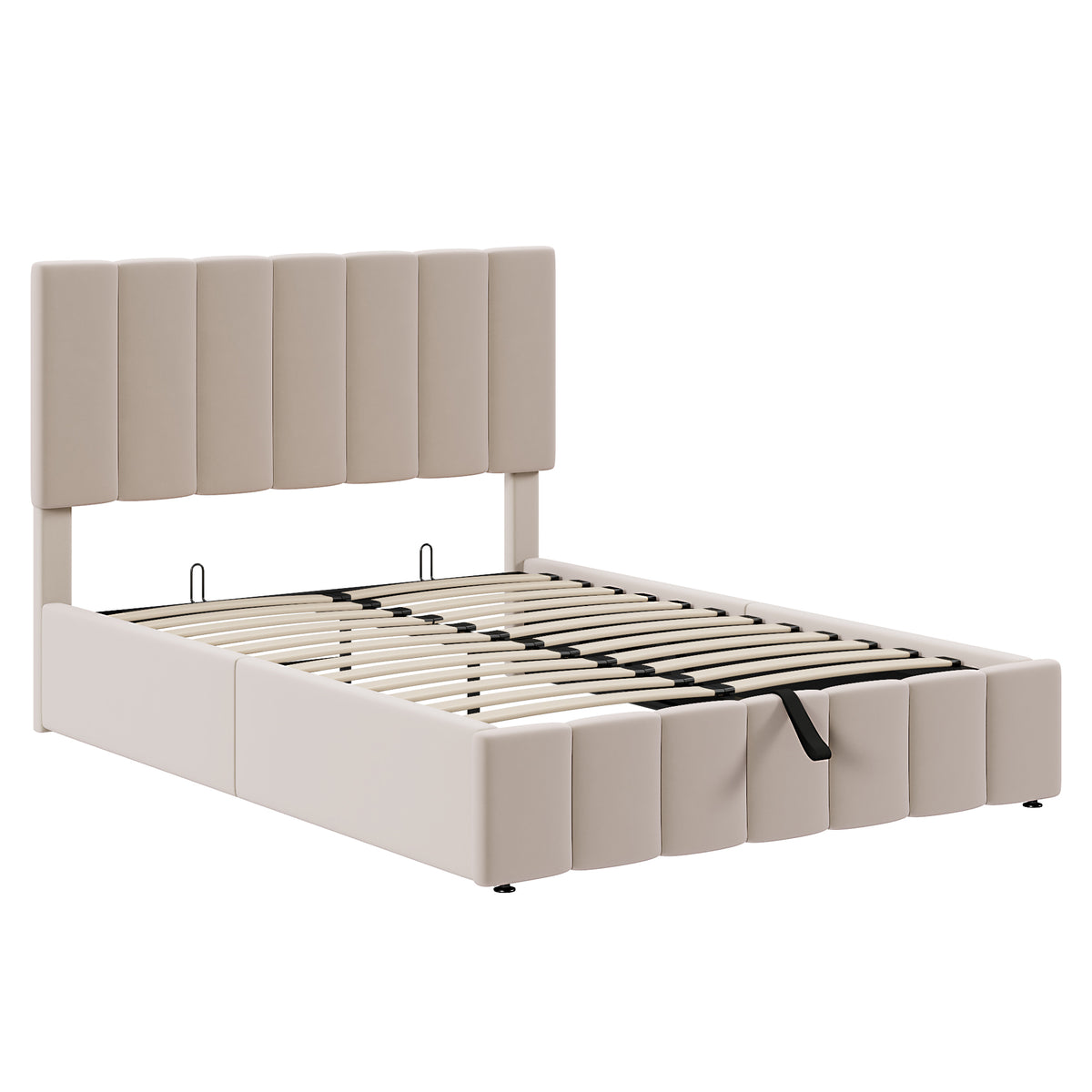Linen Upholstered Platform Bed with Hydraulic Storage System