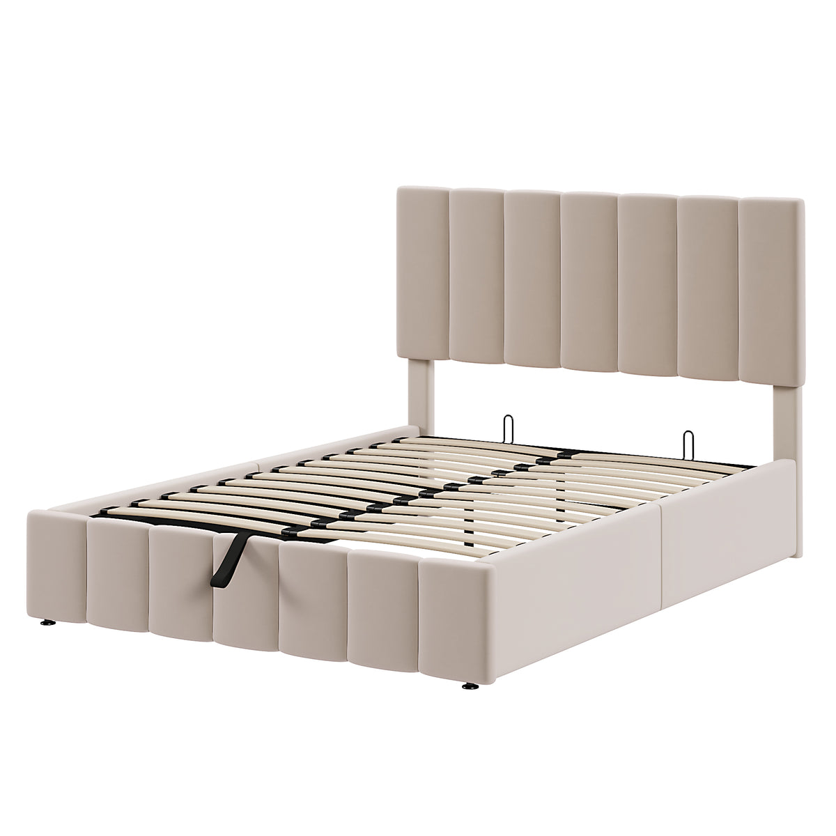 Linen Upholstered Platform Bed with Hydraulic Storage System