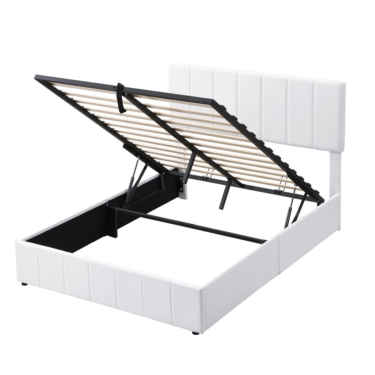 Linen Upholstered Platform Bed with Hydraulic Storage System