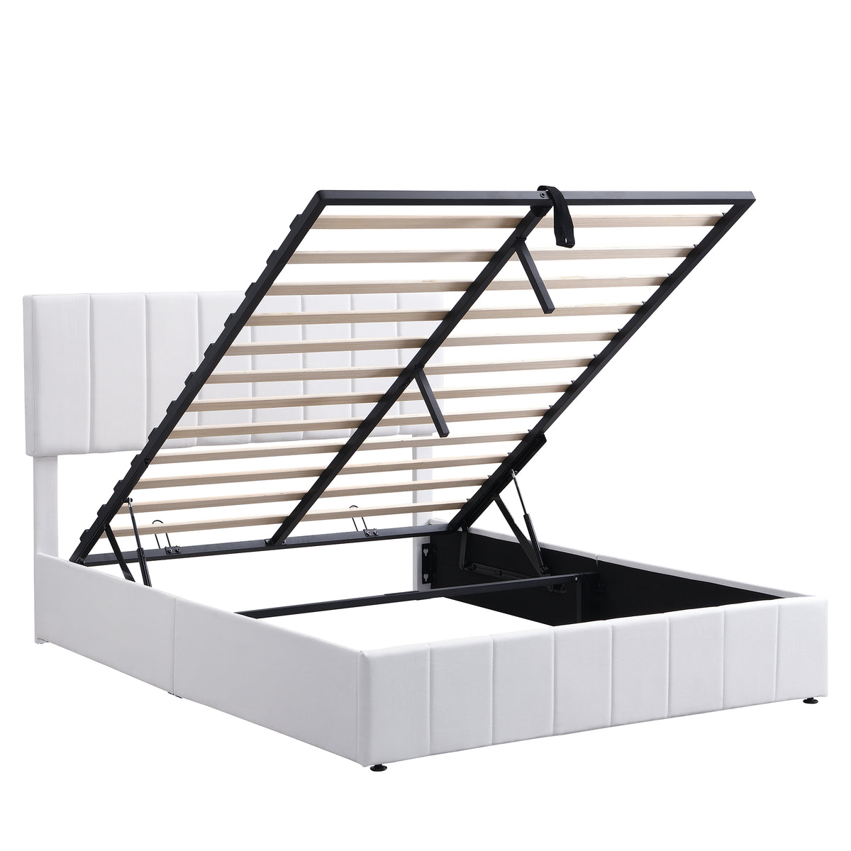 Linen Upholstered Platform Bed with Hydraulic Storage System