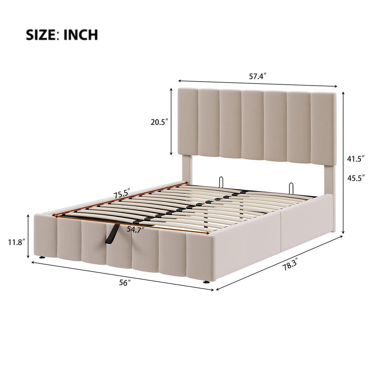 Linen Upholstered Platform Bed with Hydraulic Storage System