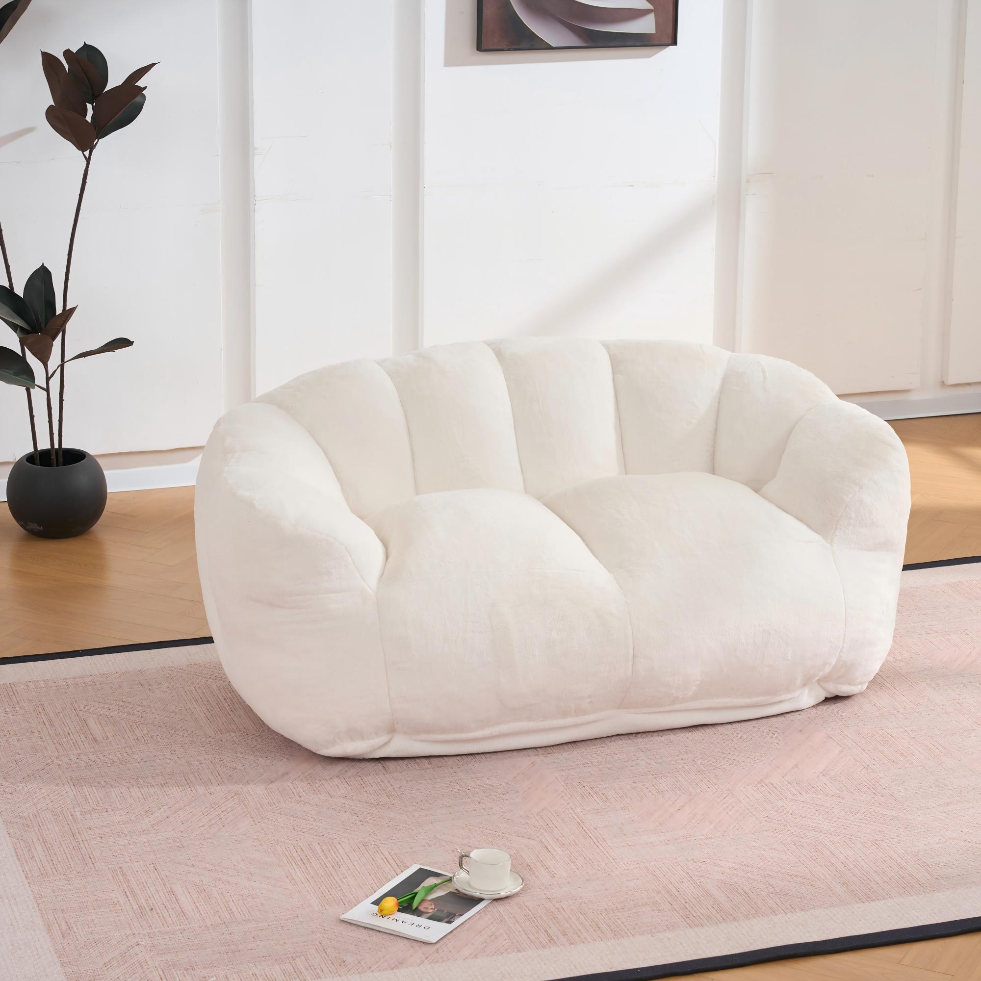 60" Faux Fur Bean Bag Loveseat Floor Lazy Sofa