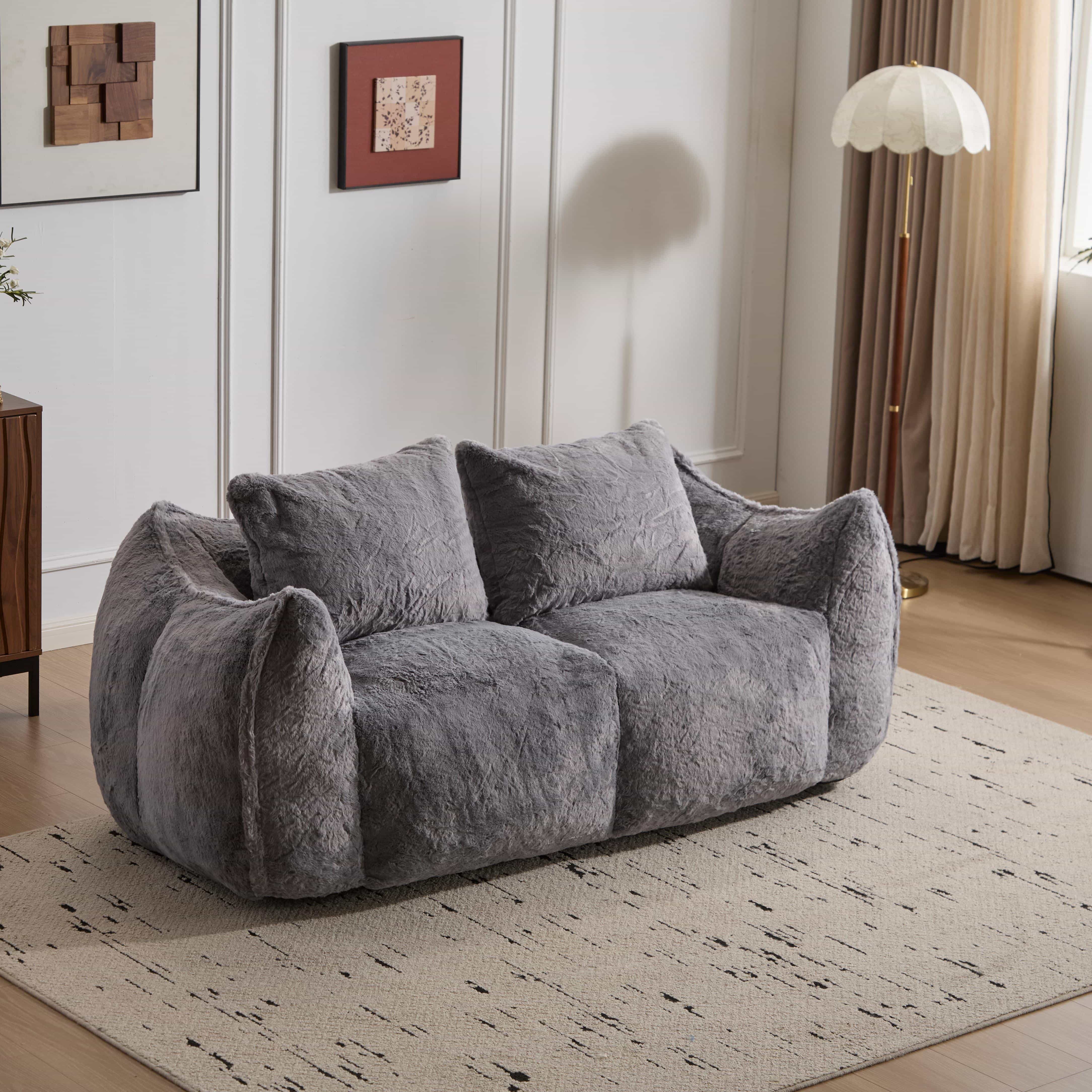 Giant 75" Faux Fur Bean Bag Couch 2 Seater Loveseat Sofa