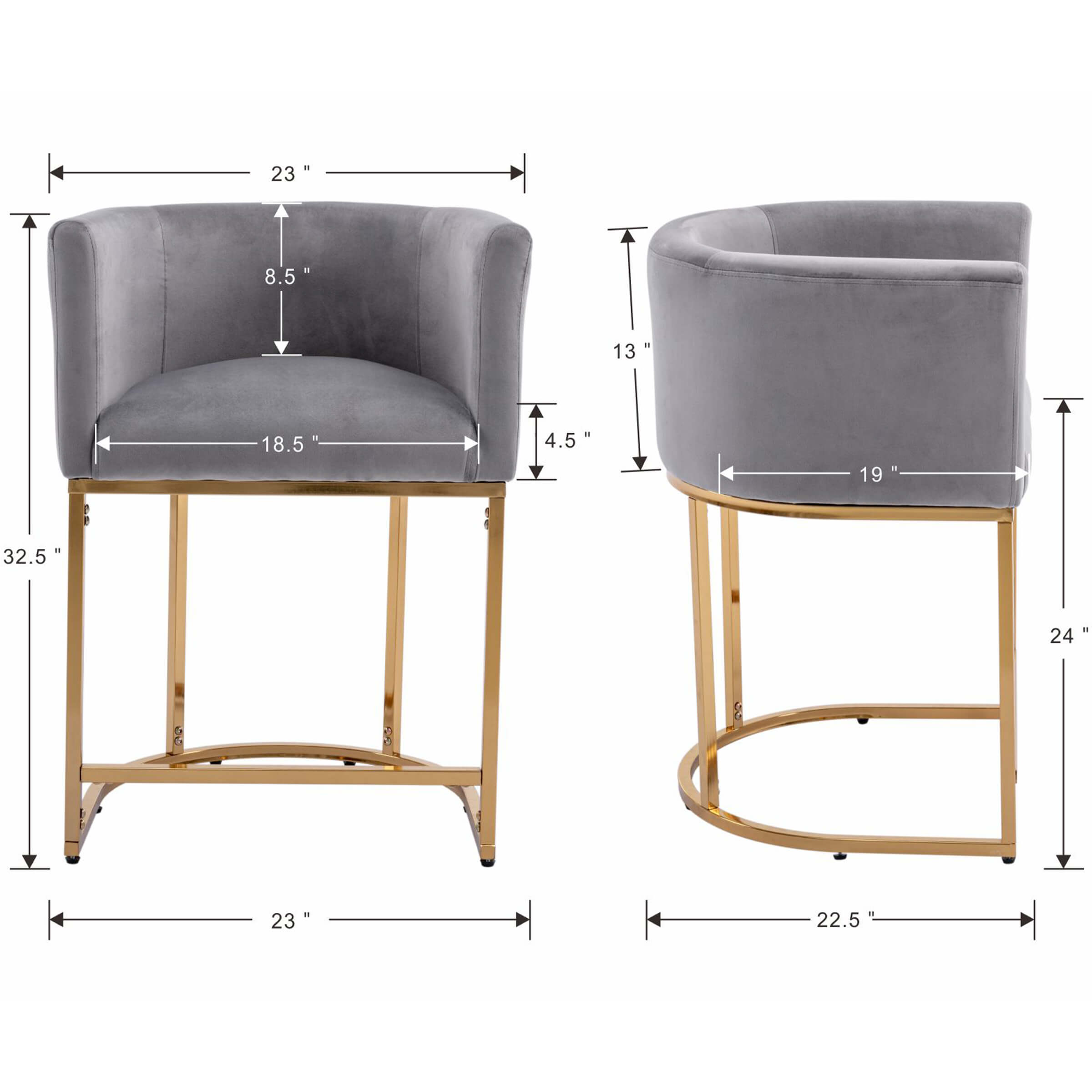 Dimensioned front and side views