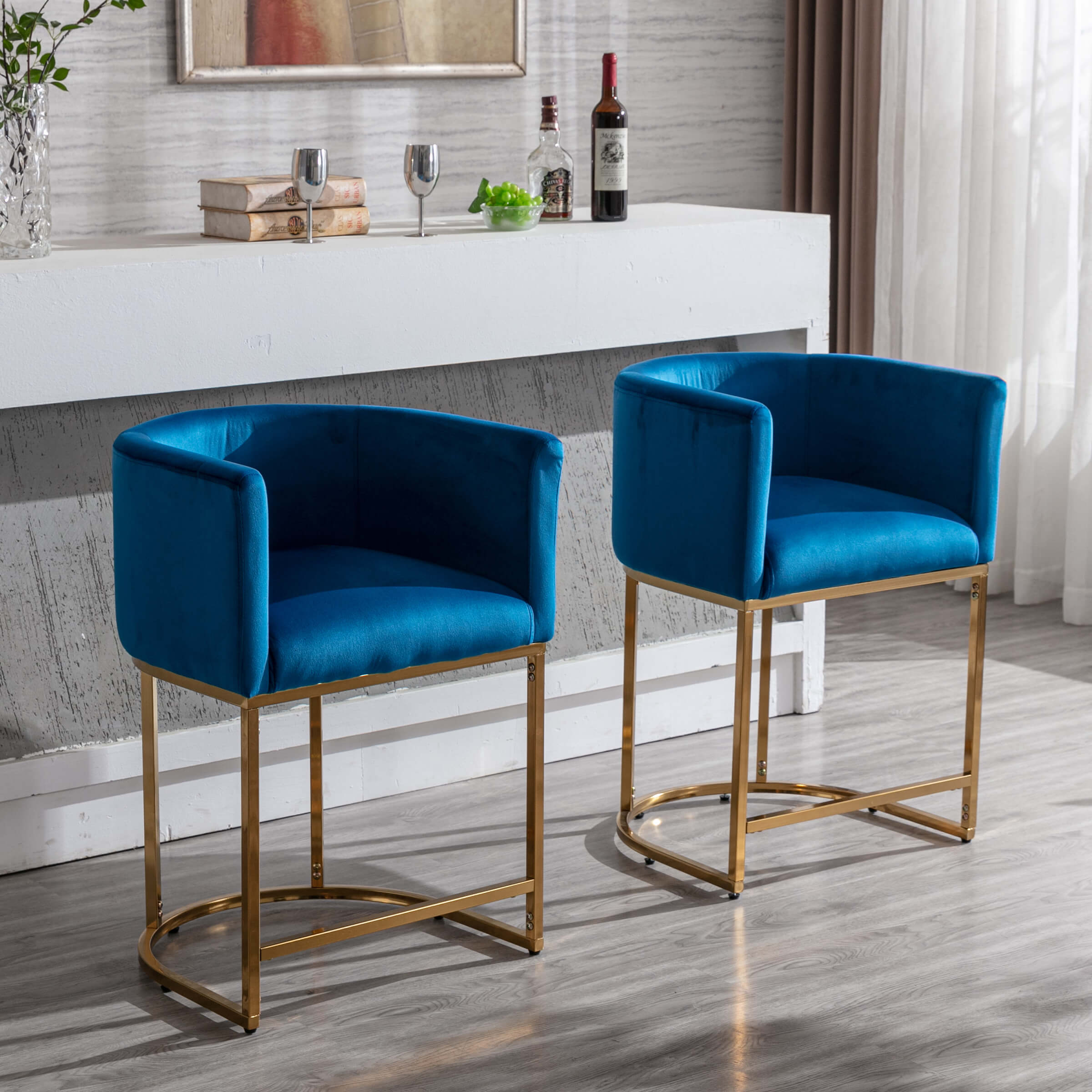 Pair of blue velvet stools