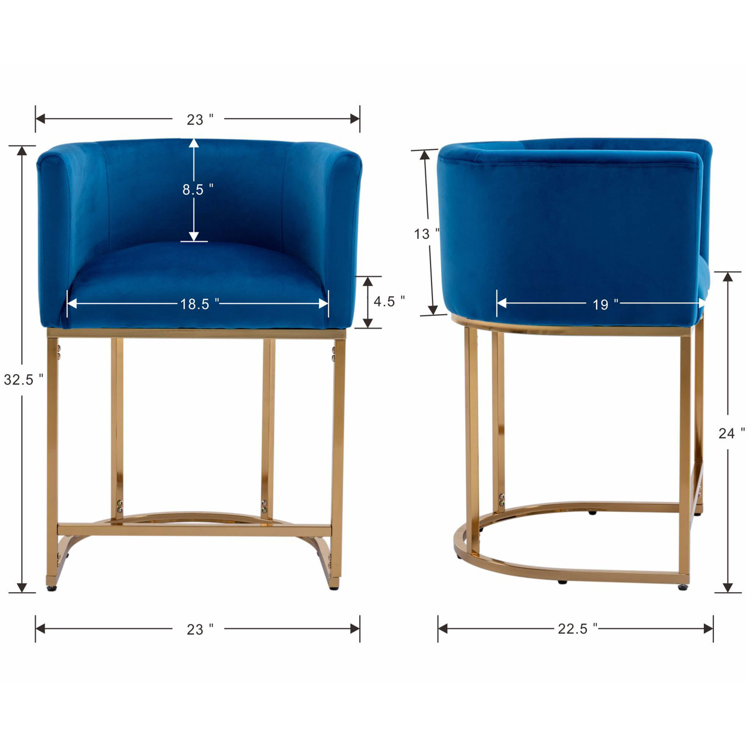 Dimensions of blue velvet stools