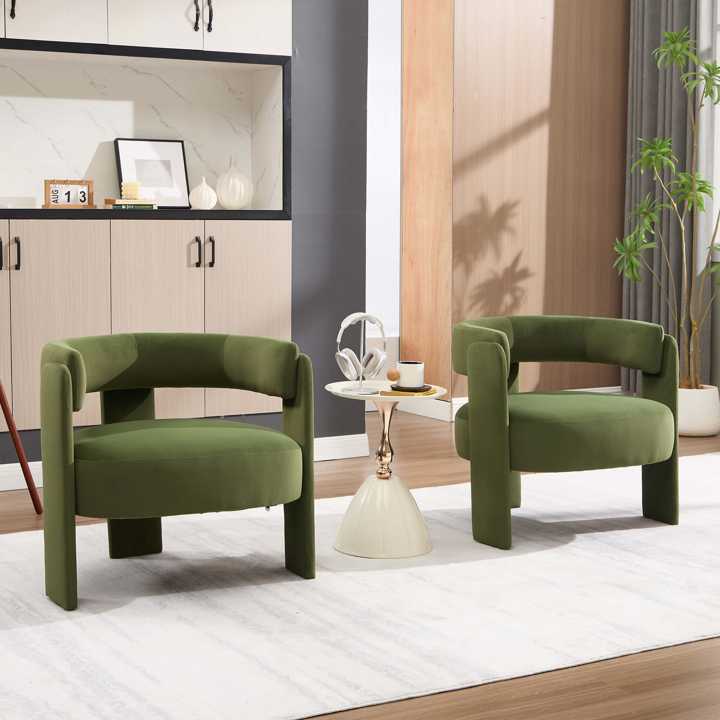 Mid-Century Modern Barrel Velvet Accent Chair