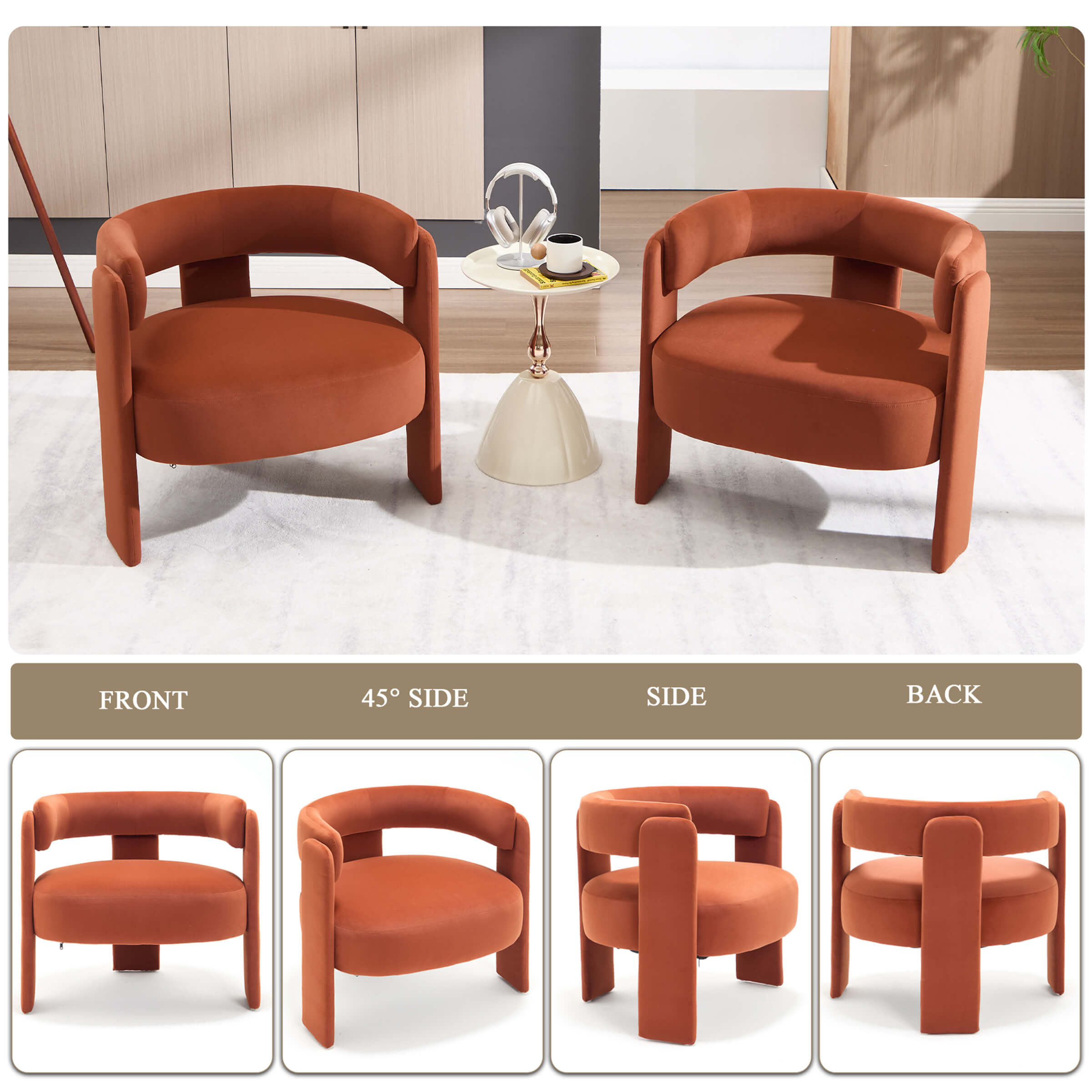 Mid-Century Modern Barrel Velvet Accent Chair