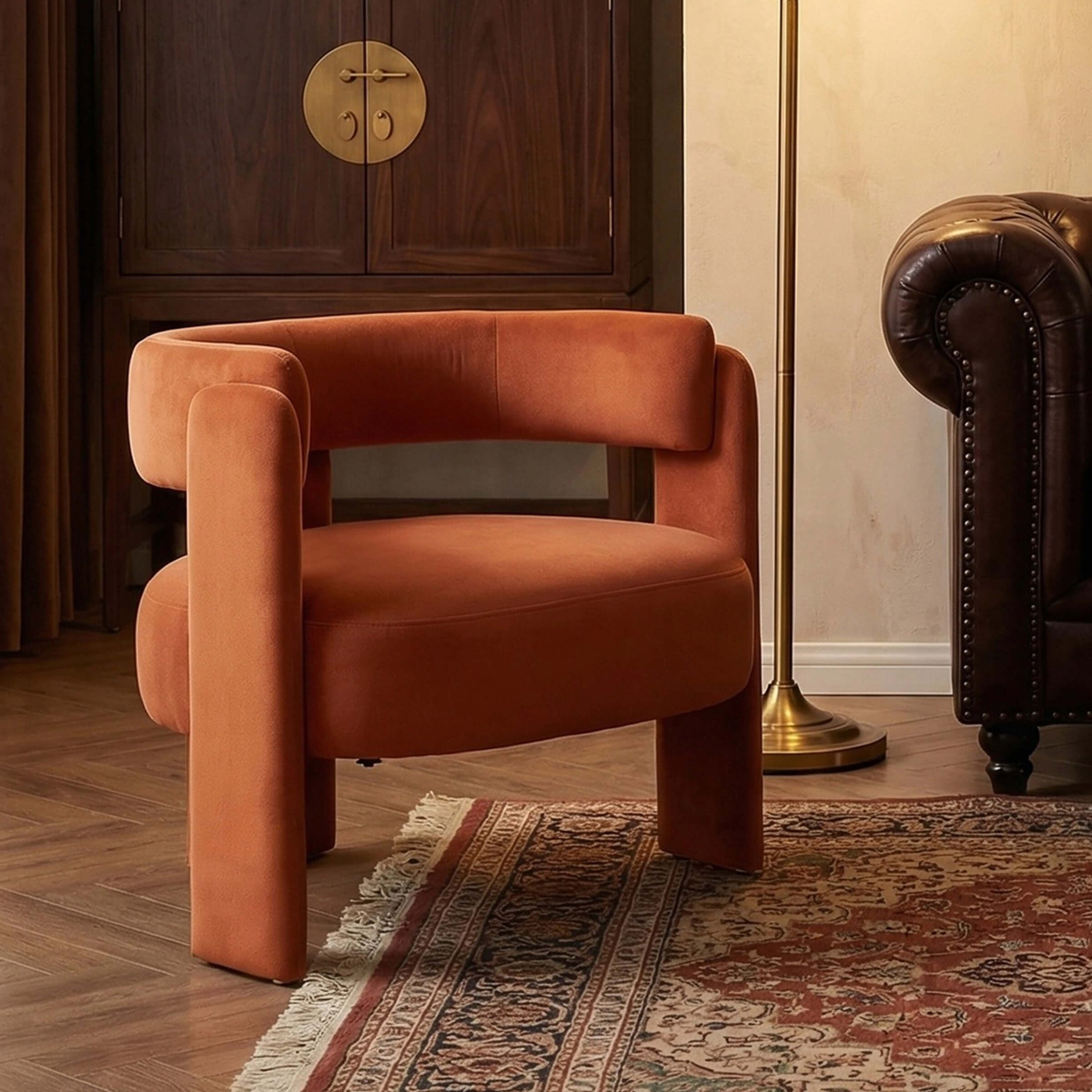 Mid-Century Modern Barrel Velvet Accent Chair