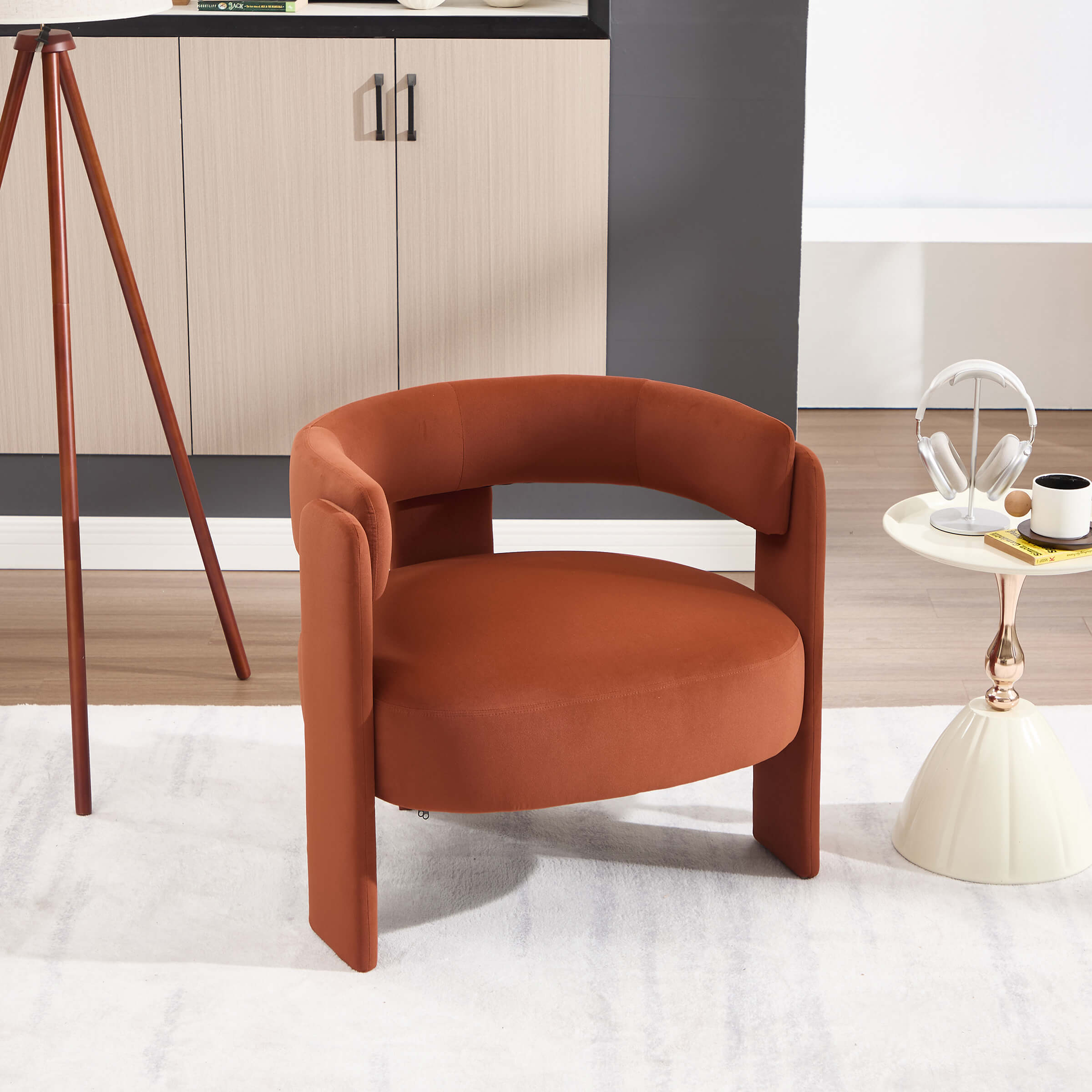 Mid-Century Modern Barrel Velvet Accent Chair