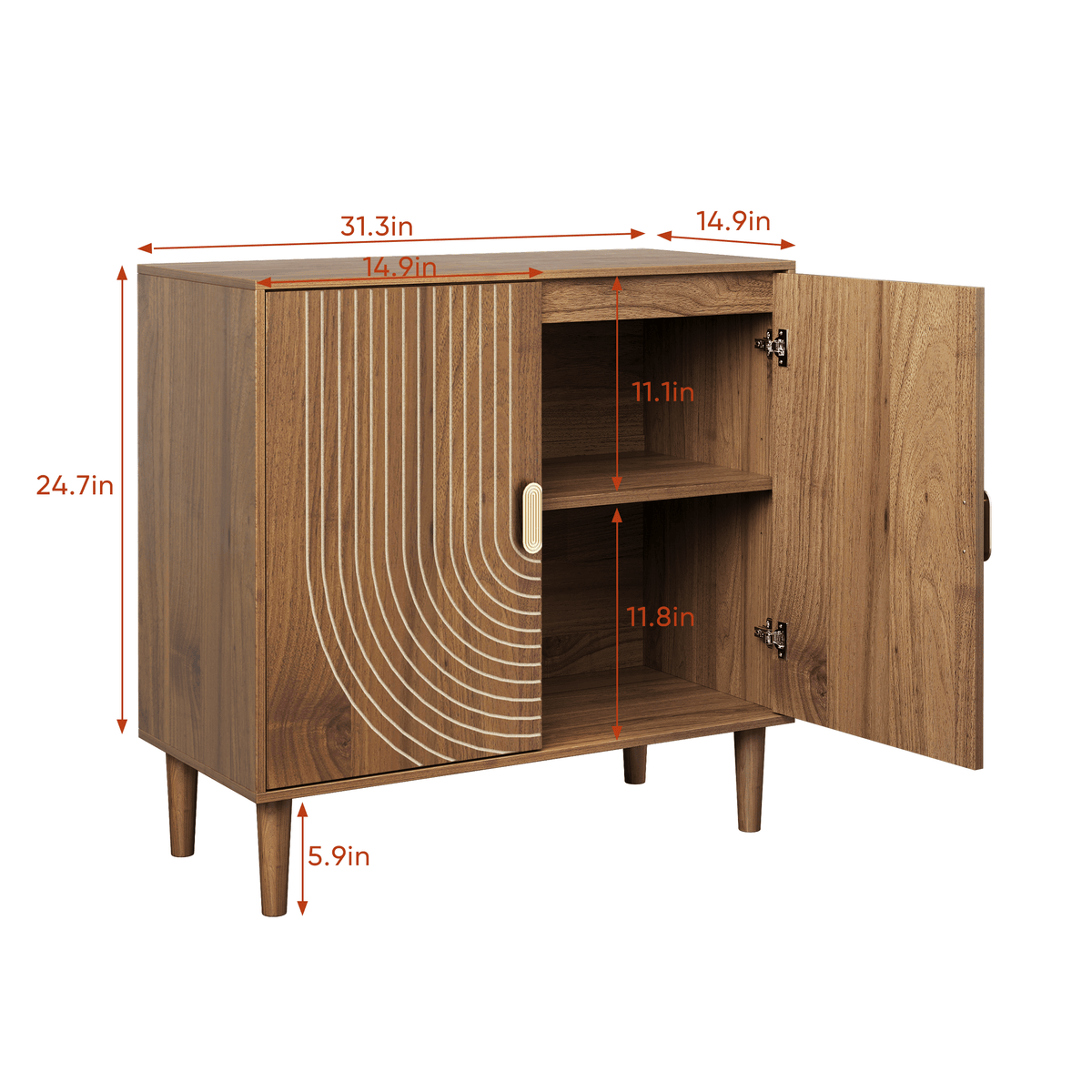 Mid-Century Modern Arch Grooved Sideboard with Adjustable Shelves