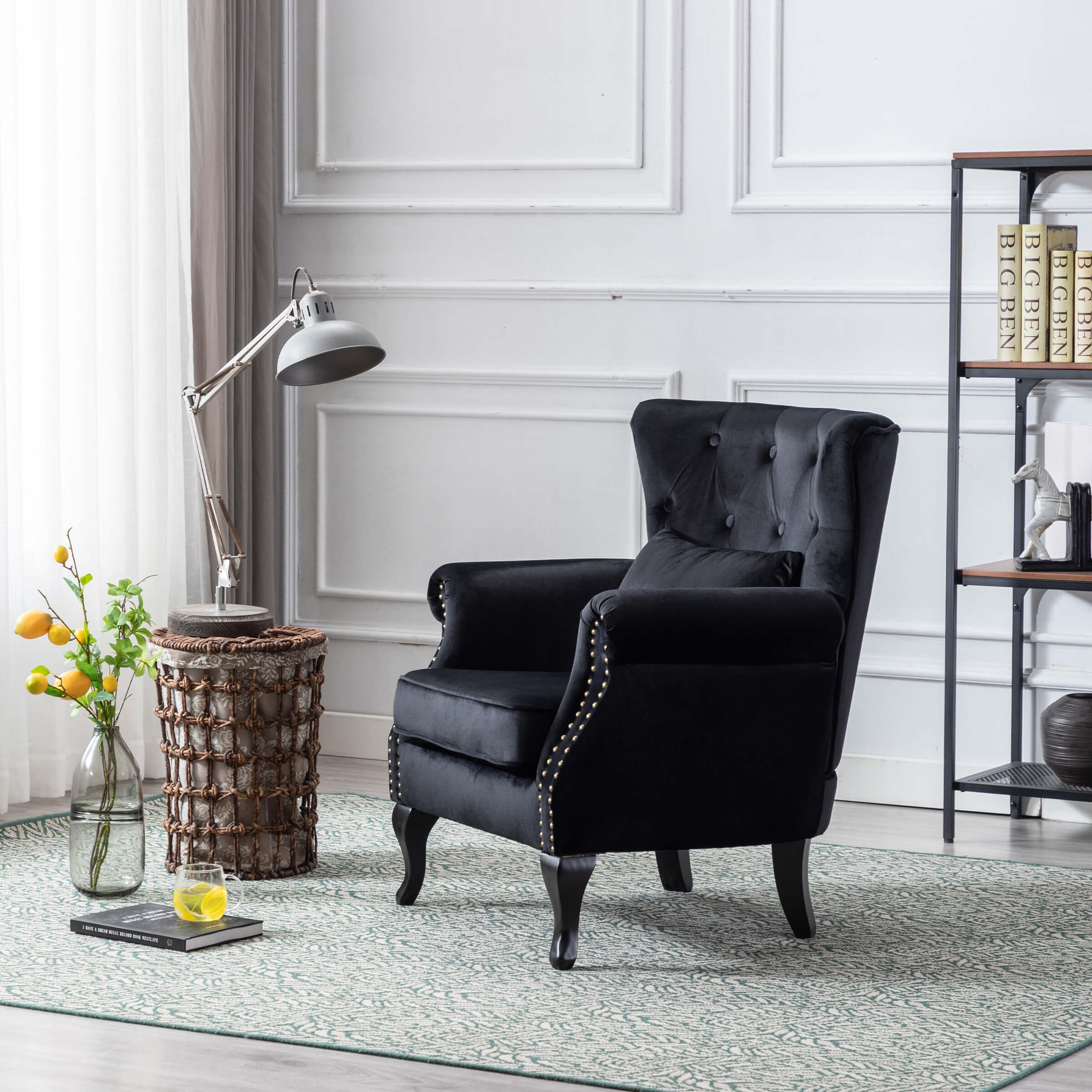 Mid-Century Wingback Tufted Accent Chair with Ottoman - XXX1AC