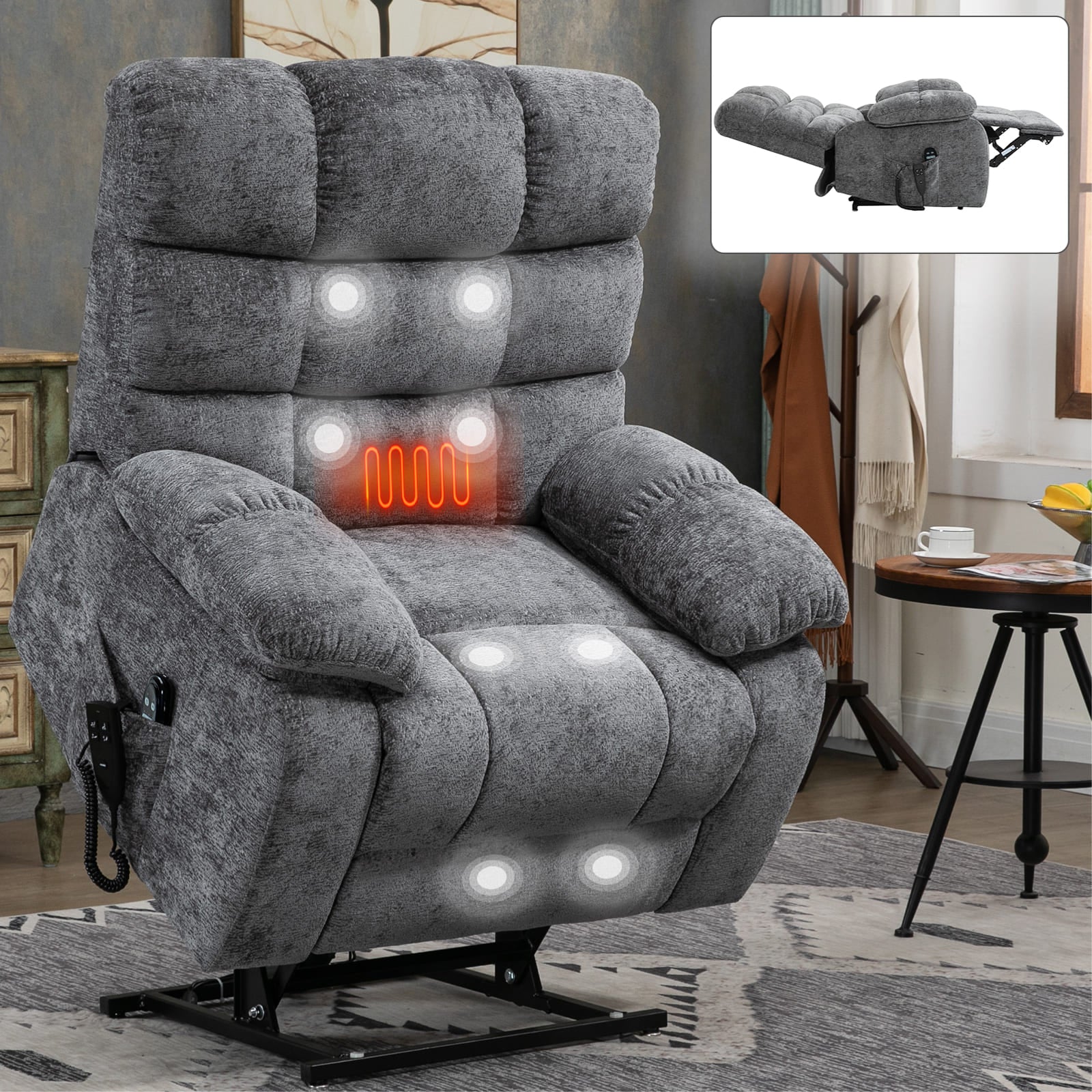 Oversized German Dual Motor Electric Massage Heat Power Lift Recliner Chair