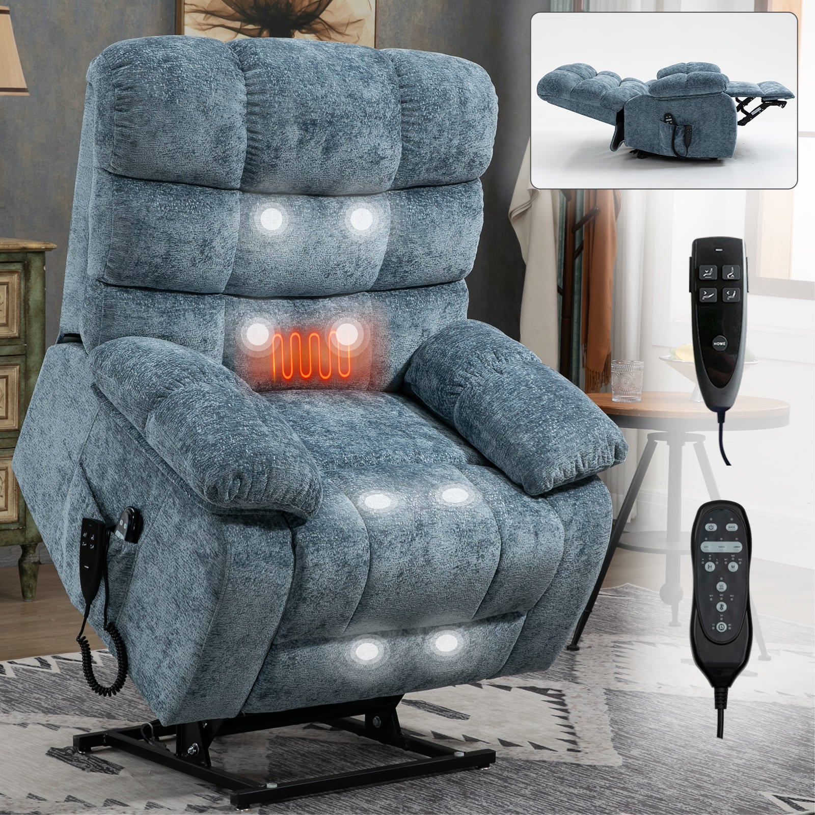 Oversized German Dual Motor Electric Massage Heat Power Lift Recliner Chair