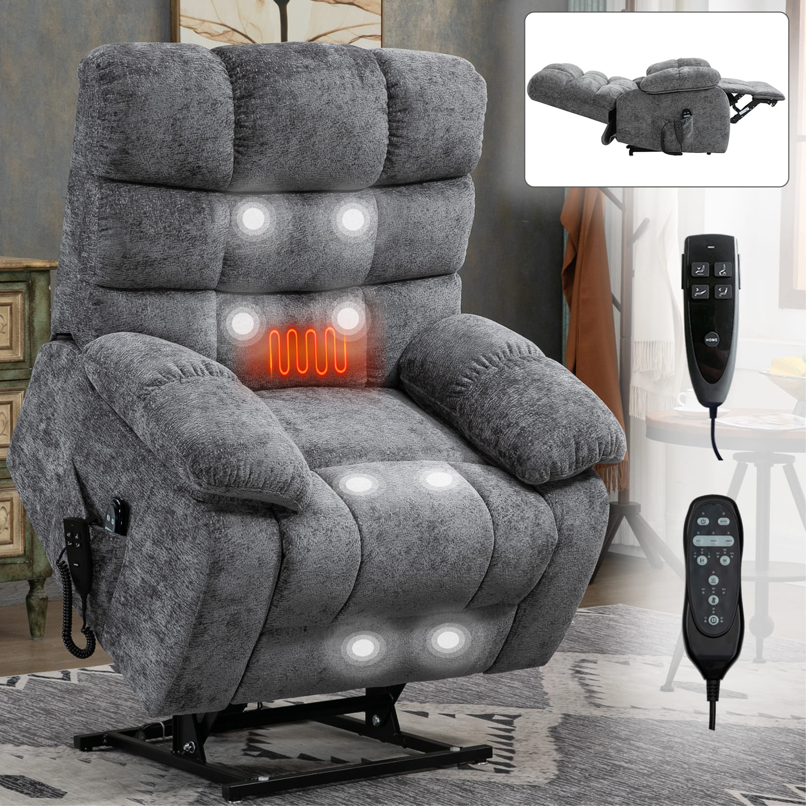 Oversized German Dual Motor Electric Massage Heat Power Lift Recliner Chair