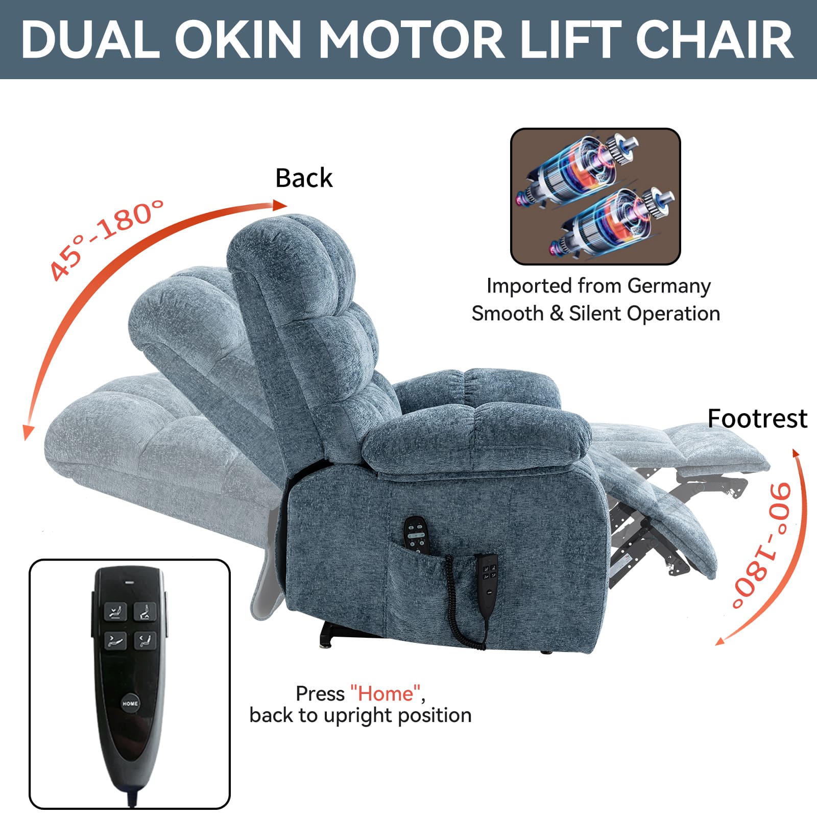 Oversized German Dual Motor Electric Massage Heat Power Lift Recliner Chair