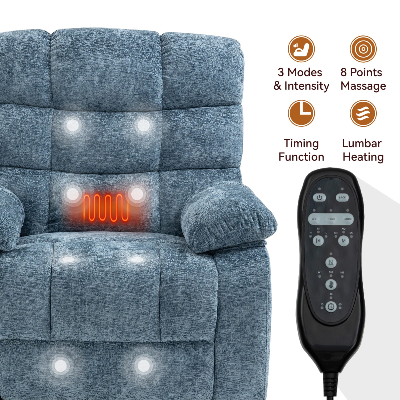 Oversized German Dual Motor Electric Massage Heat Power Lift Recliner Chair