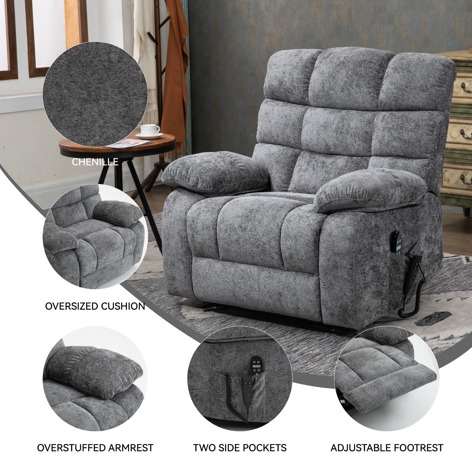 Oversized German Dual Motor Electric Massage Heat Power Lift Recliner Chair