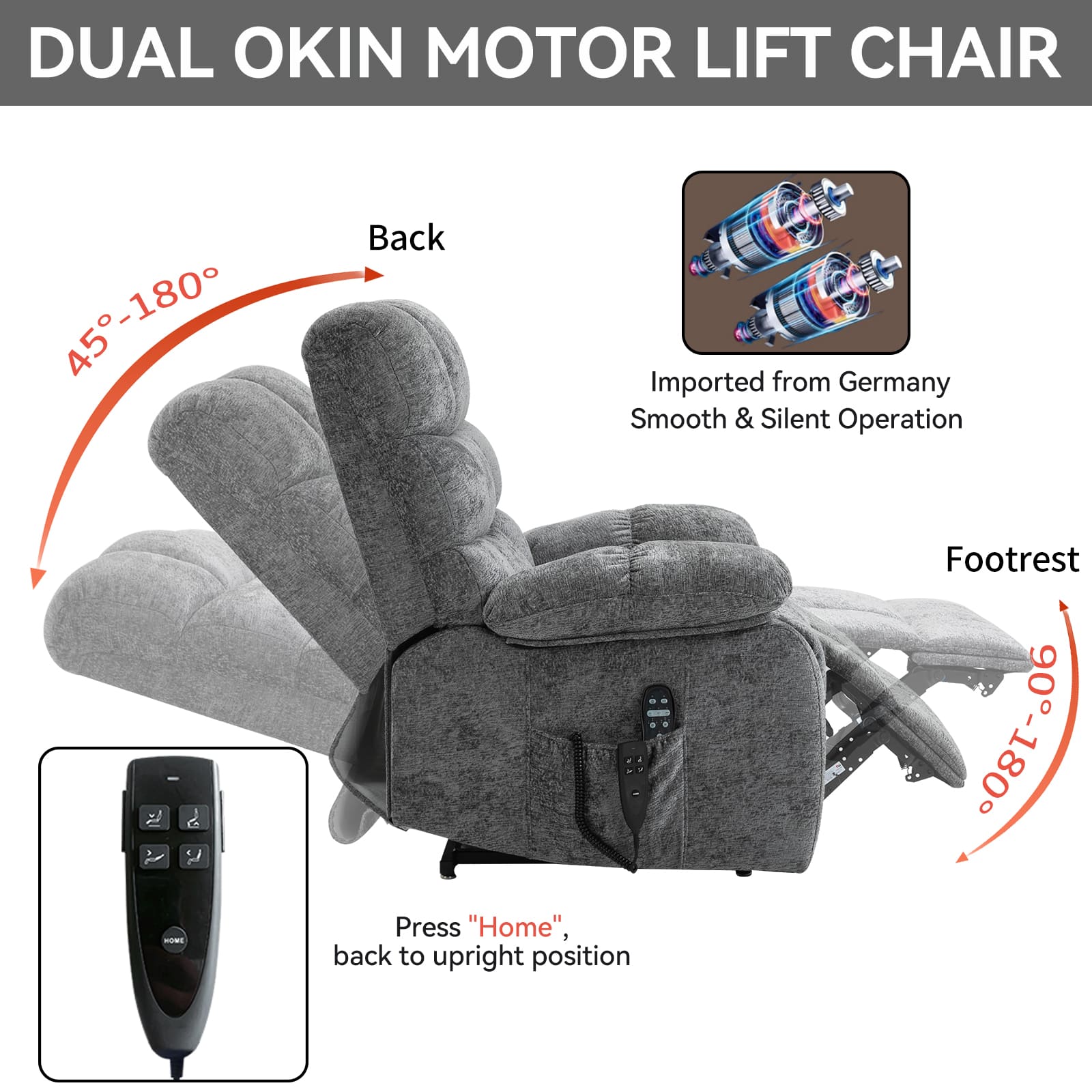 Oversized German Dual Motor Electric Massage Heat Power Lift Recliner Chair