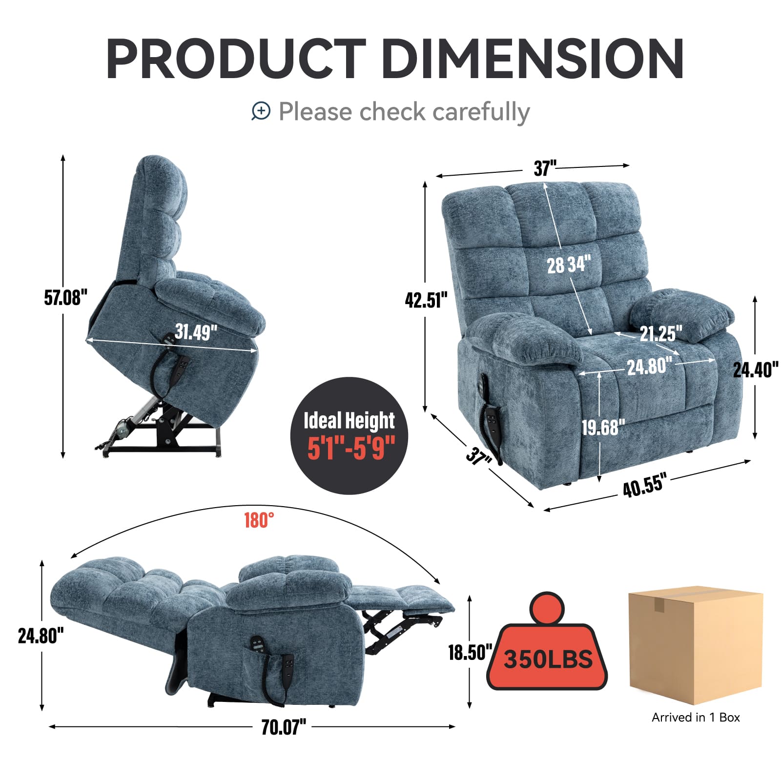 Oversized German Dual Motor Electric Massage Heat Power Lift Recliner Chair