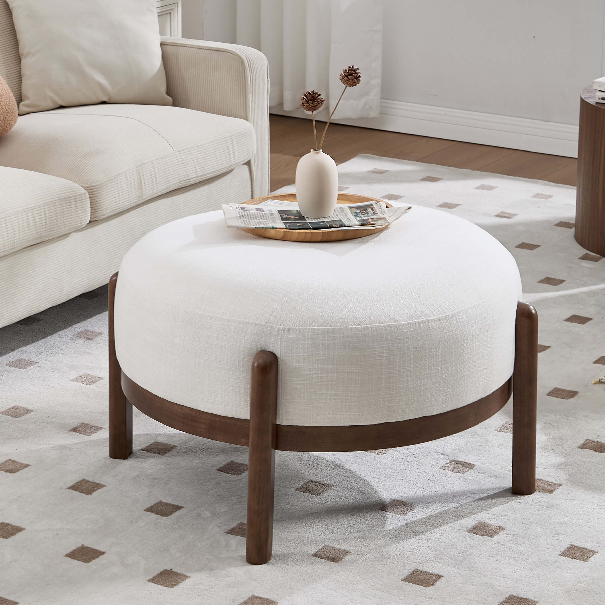 Modern Soft Ottoman with Wood Legs - 2673OT