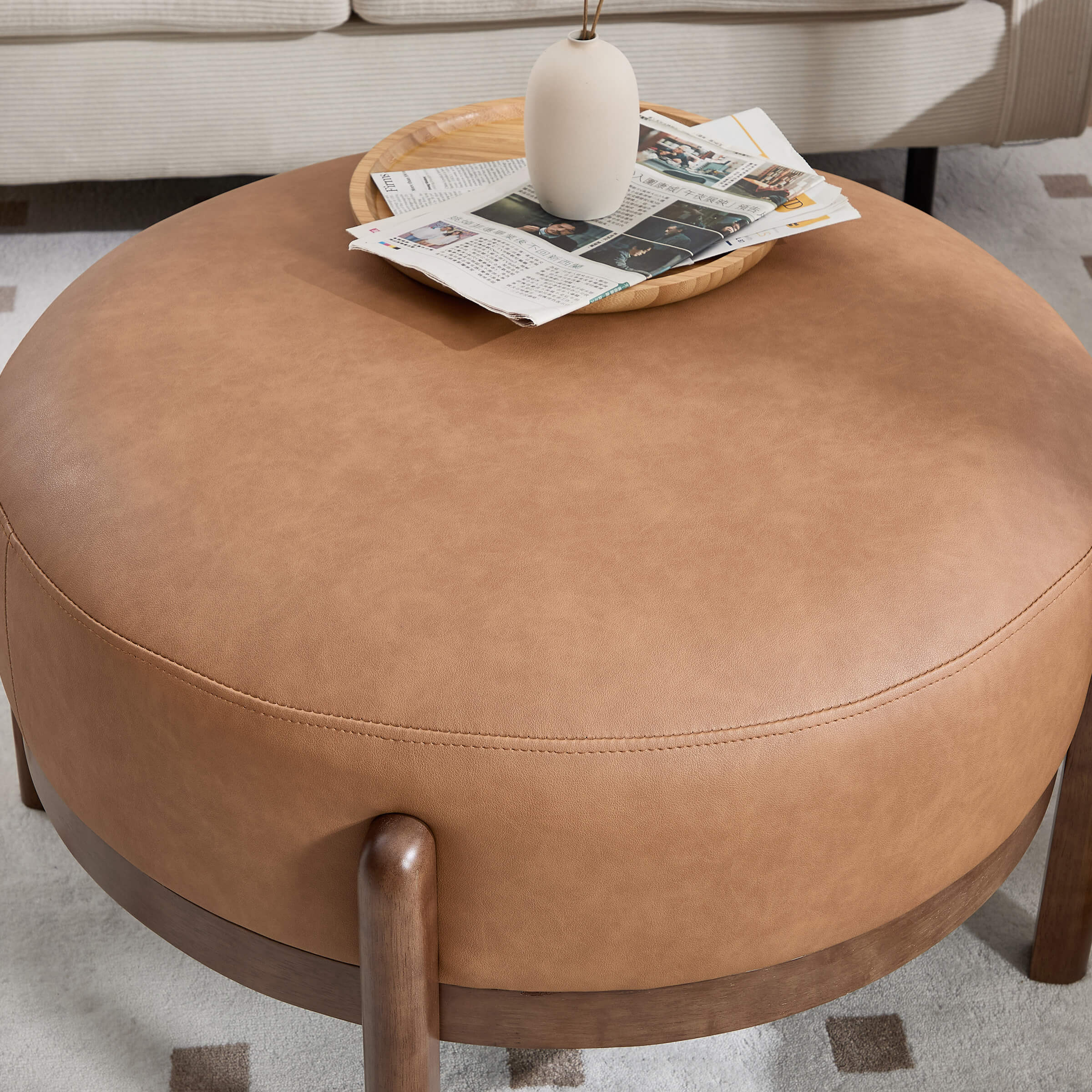 Modern Soft Ottoman with Wood Legs - 2673OT
