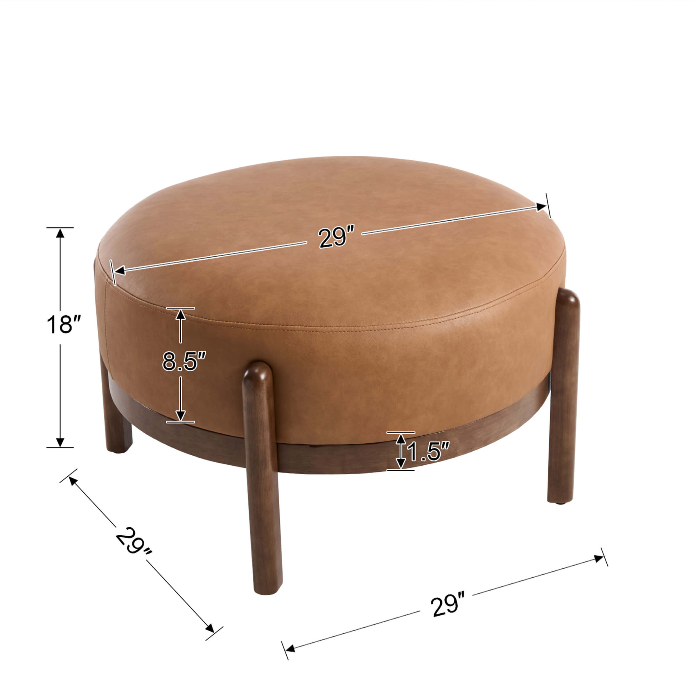 Modern Soft Ottoman with Wood Legs - 2673OT