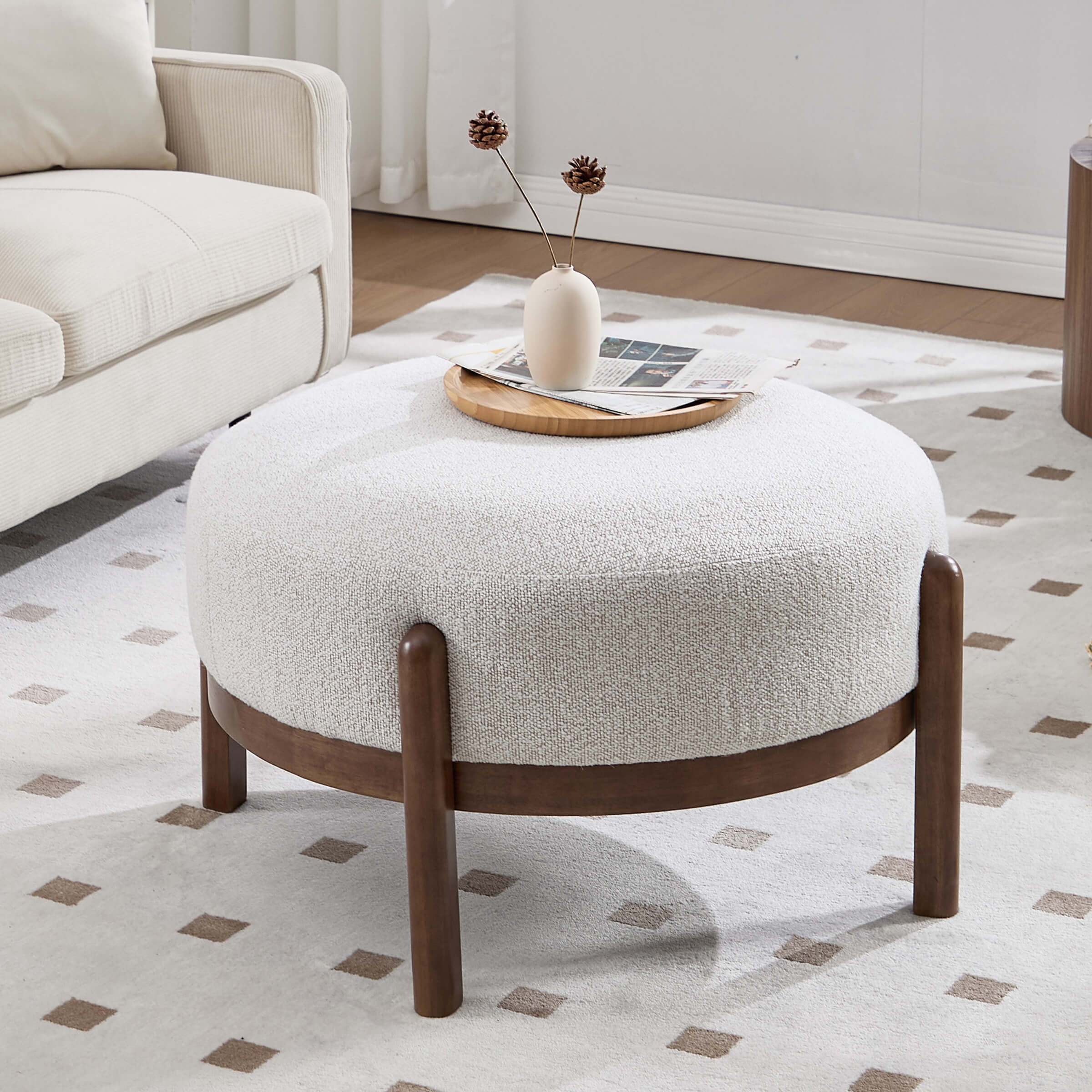 Modern Soft Ottoman with Wood Legs - 2673OT