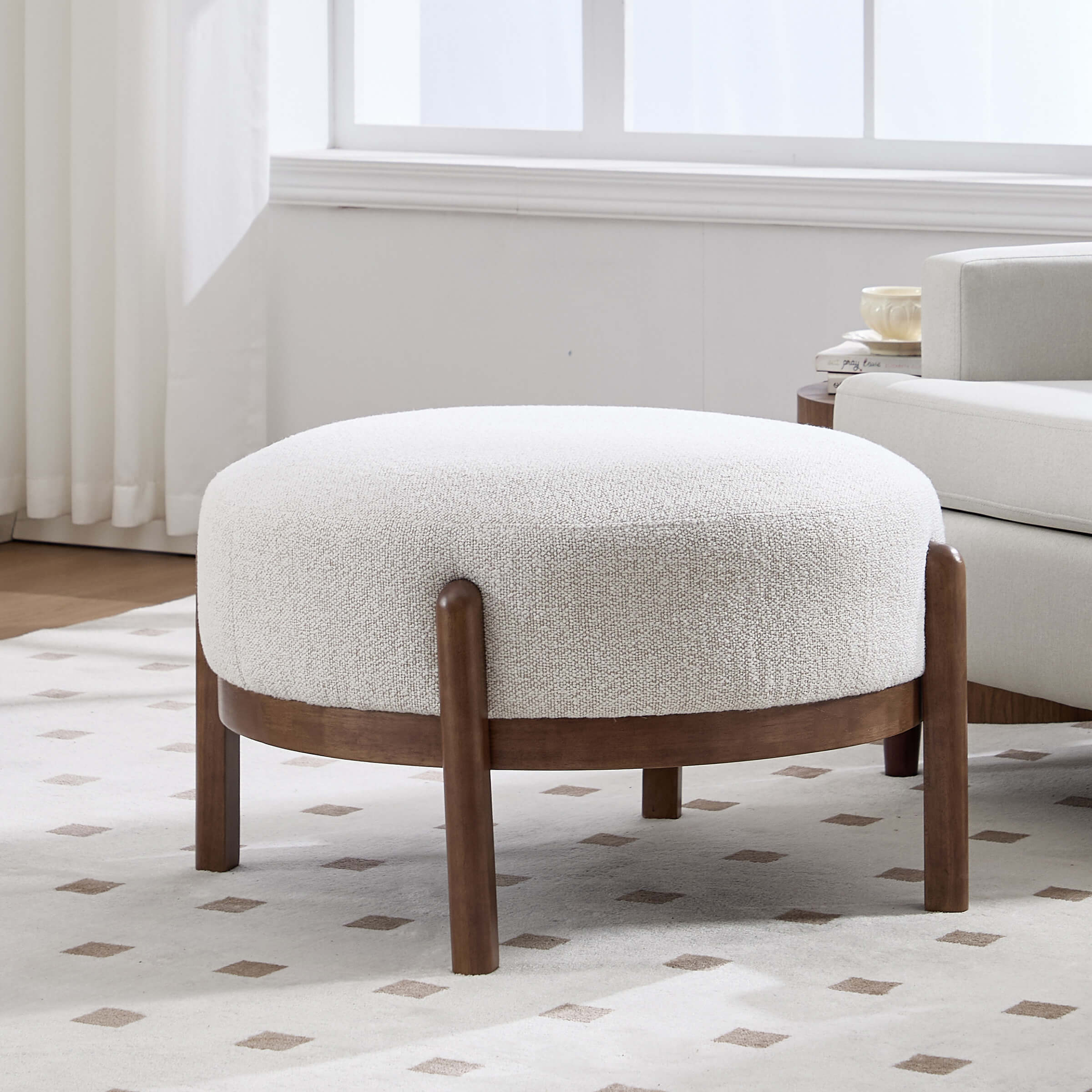 Modern Soft Ottoman with Wood Legs - 2673OT
