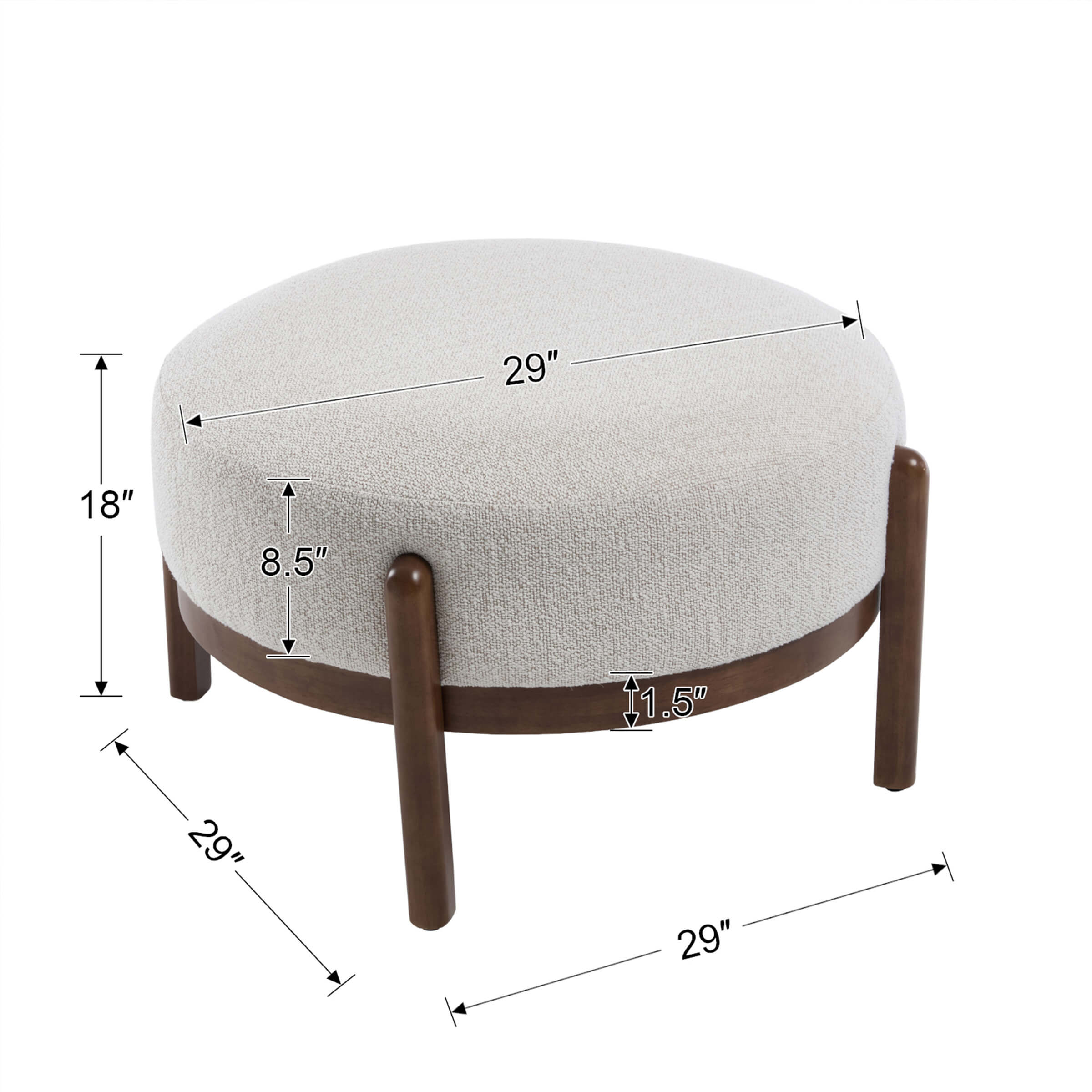 Modern Soft Ottoman with Wood Legs - 2673OT