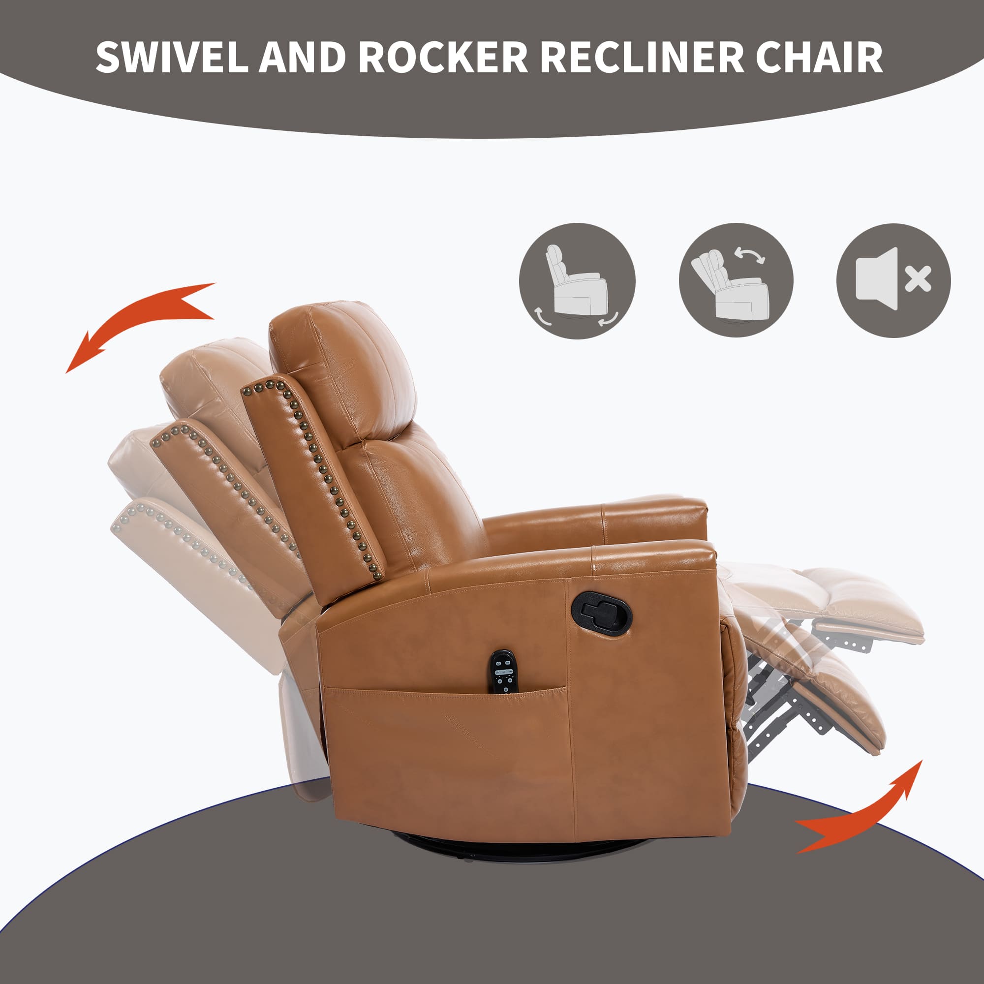 Modern Swivel Genuine Leather Heat Massage Manual Recliner Chair