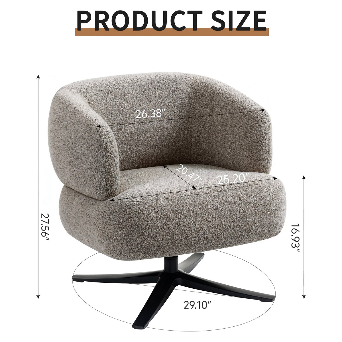 Modern 360° Swivel Grey Cuddle Accent Chair