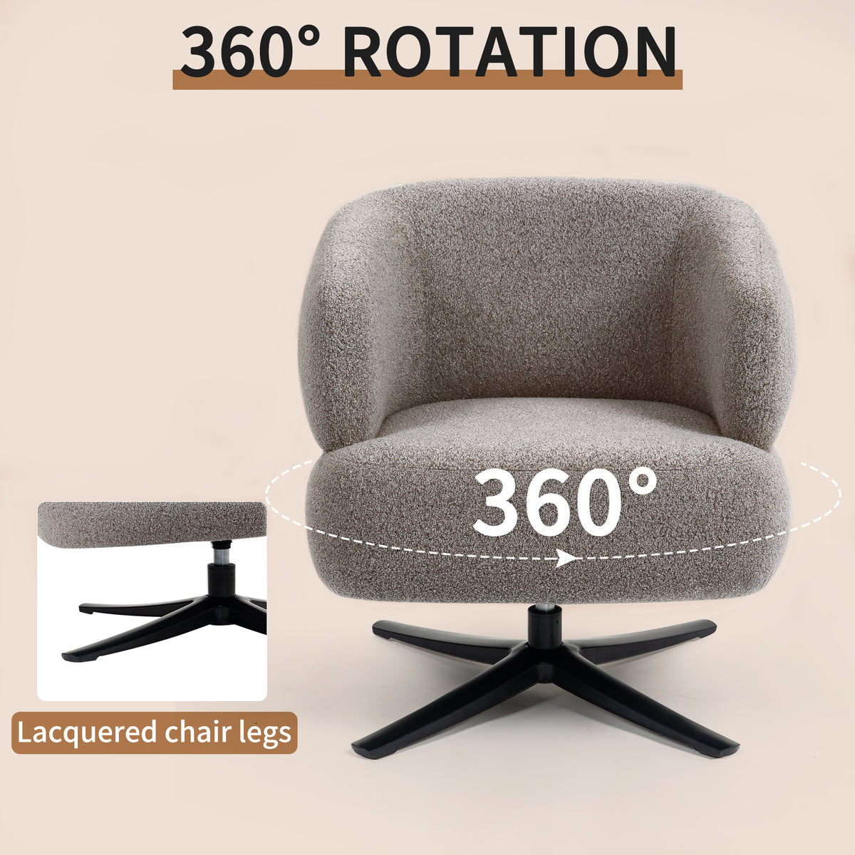 Modern 360° Swivel Grey Cuddle Accent Chair