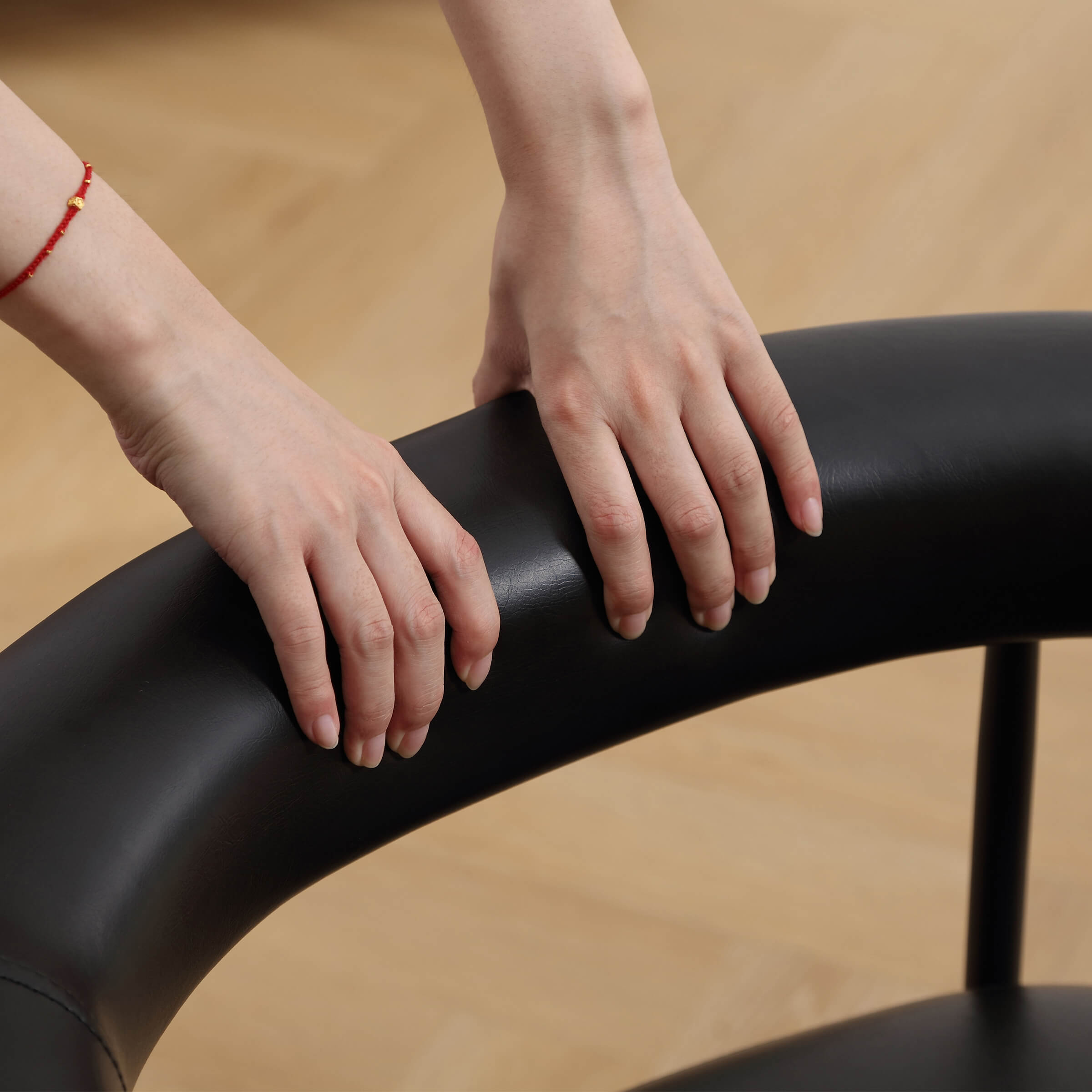 Black armrest close-up